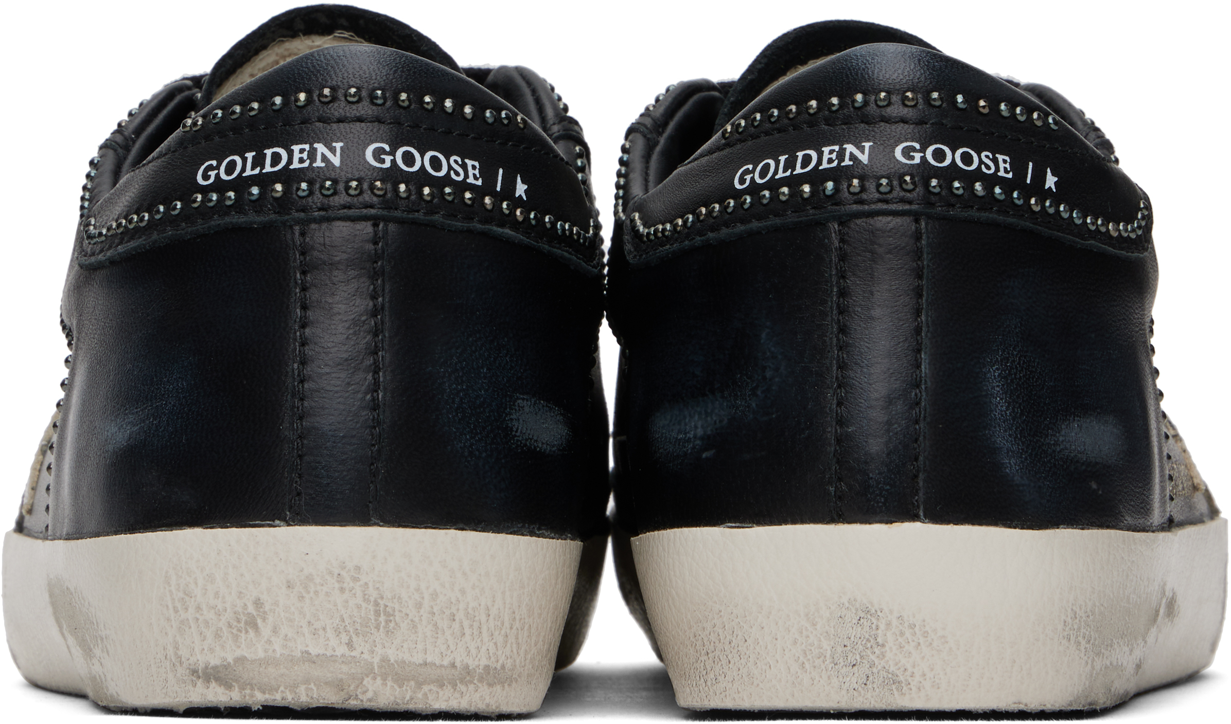 Golden Goose Super-star In Black Leather With White Leather Star And Heel Tab In Black/silver