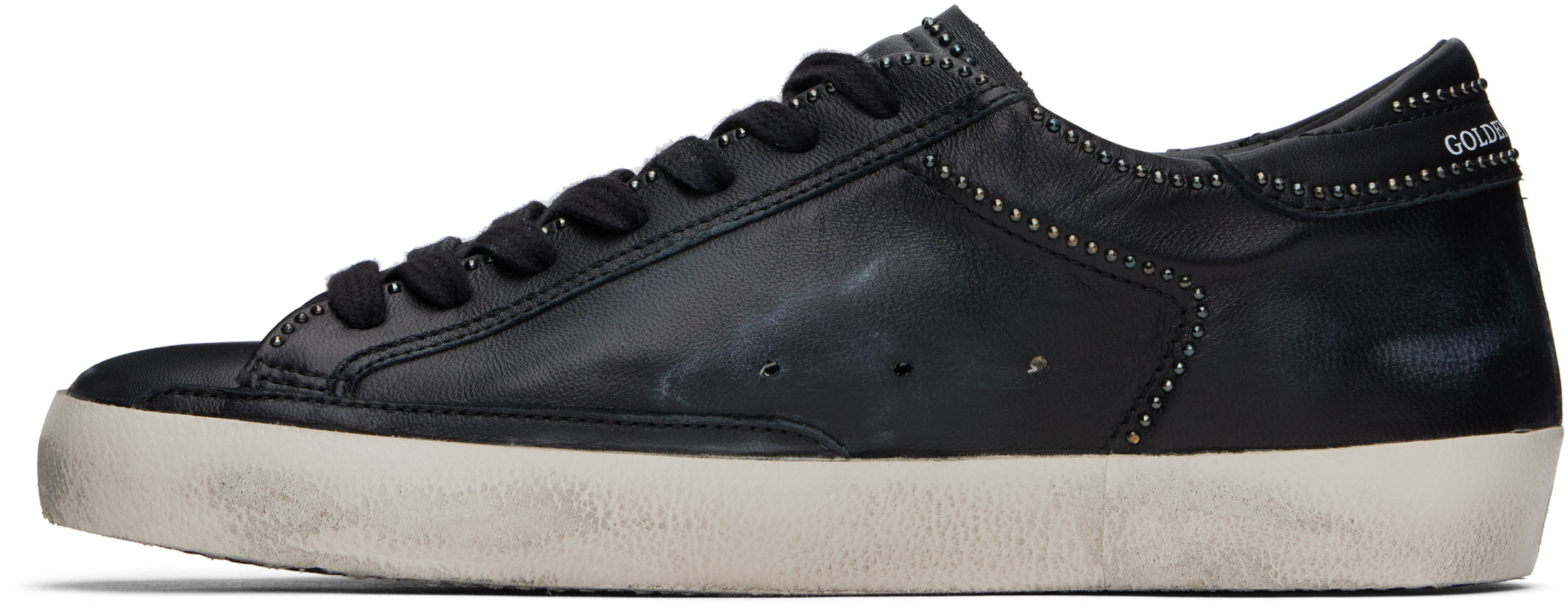 Golden Goose Super-star In Black Leather With White Leather Star And Heel Tab In Black/silver