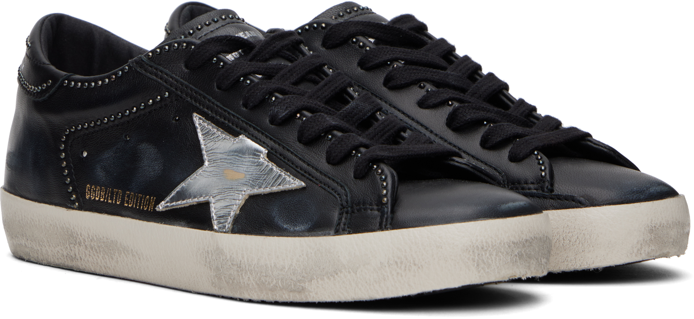 Golden Goose Super-star In Black Leather With White Leather Star And Heel Tab In Black/silver