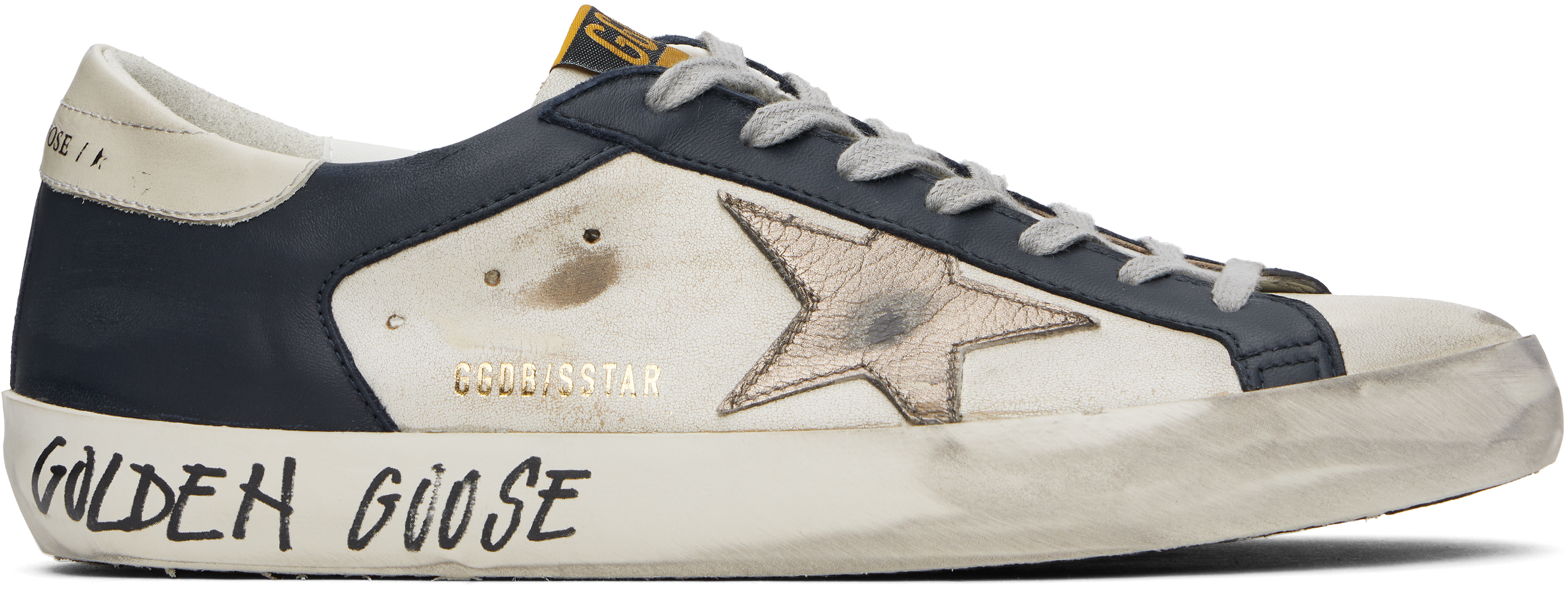 GOLDEN GOOSE WHITE & NAVY SUPER-STAR SNEAKERS