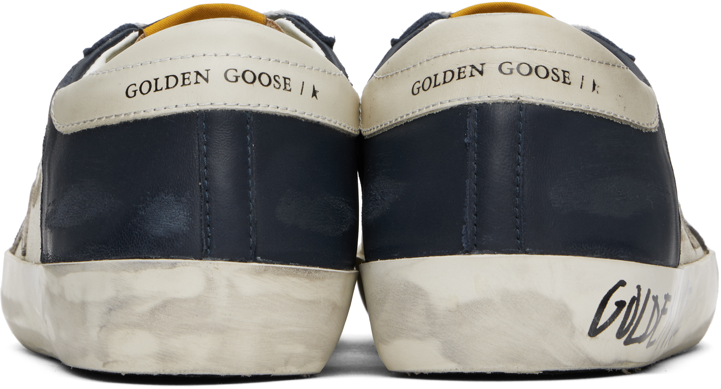 GOLDEN GOOSE WHITE & NAVY SUPER-STAR SNEAKERS