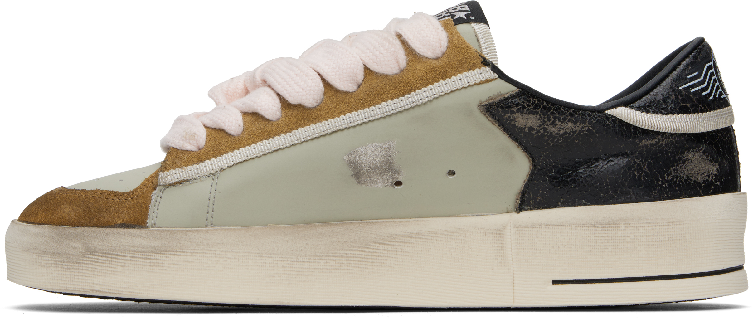 Golden Goose Distressed Leather And Suede Sneakers With Two-tone Detail In Brown/grey/black