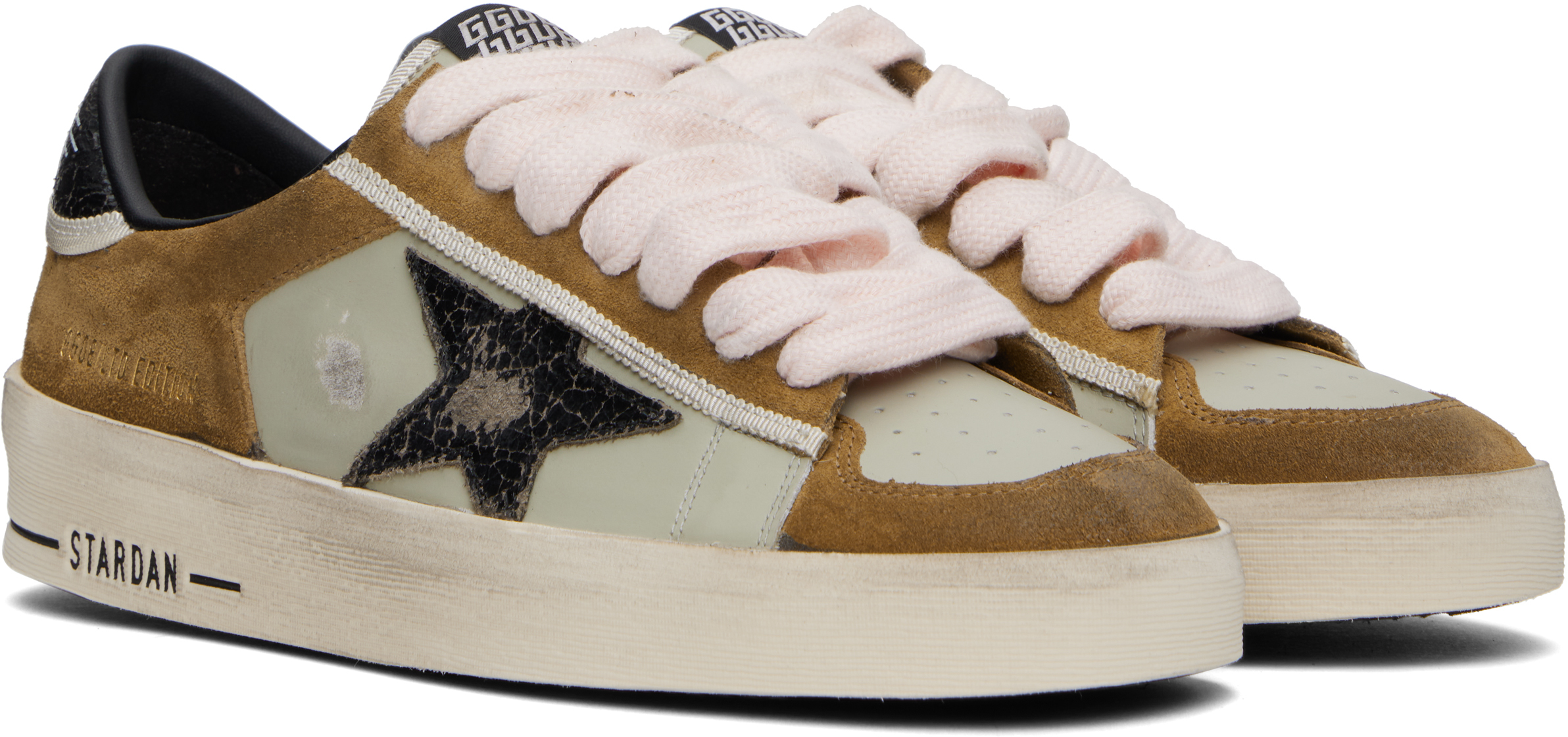 Golden Goose Distressed Leather And Suede Sneakers With Two-tone Detail In Brown/grey/black