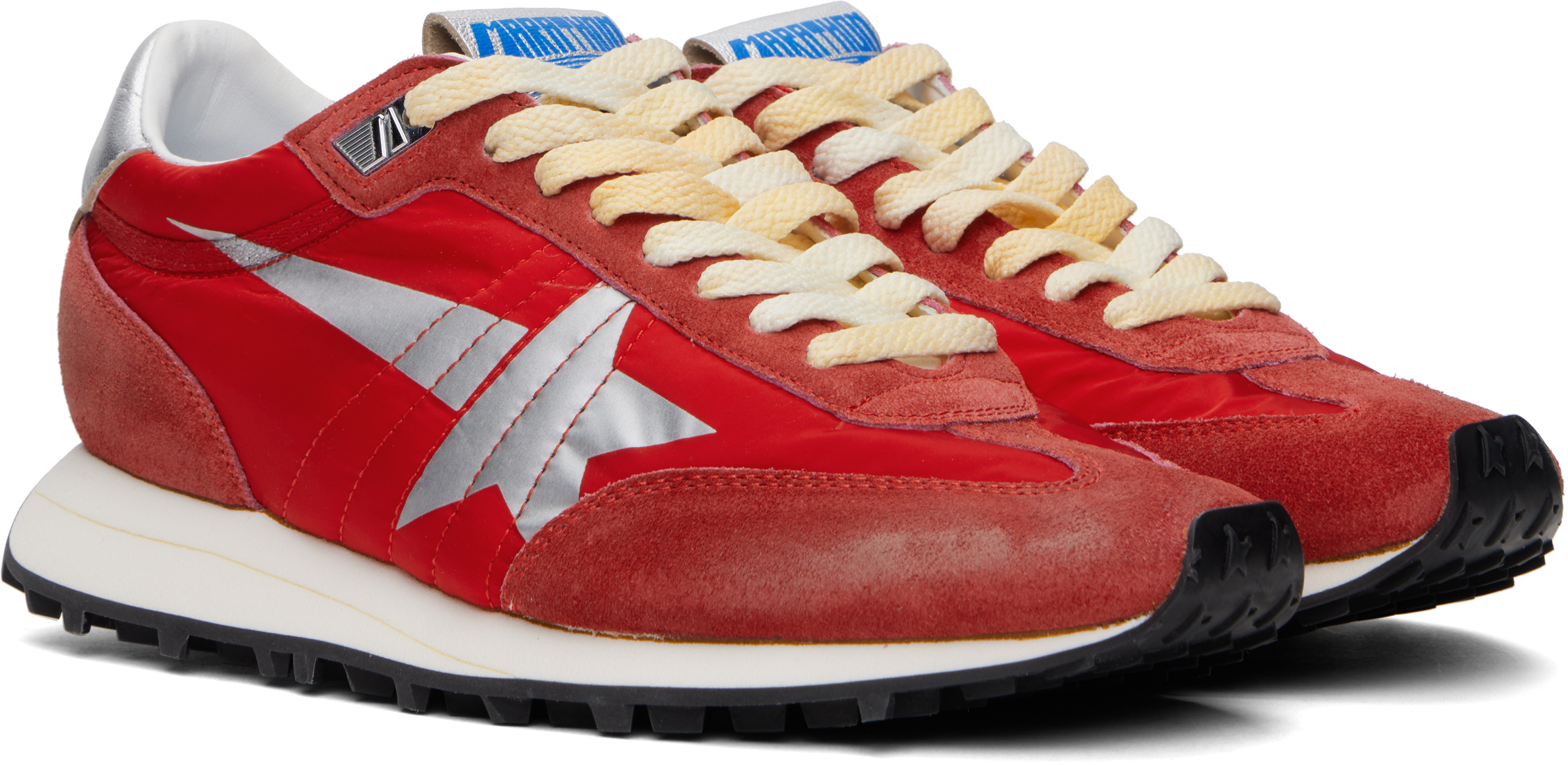 Golden Goose Marathon Sneakers With Red Nylon Upper And Silver Star Shoes In Red