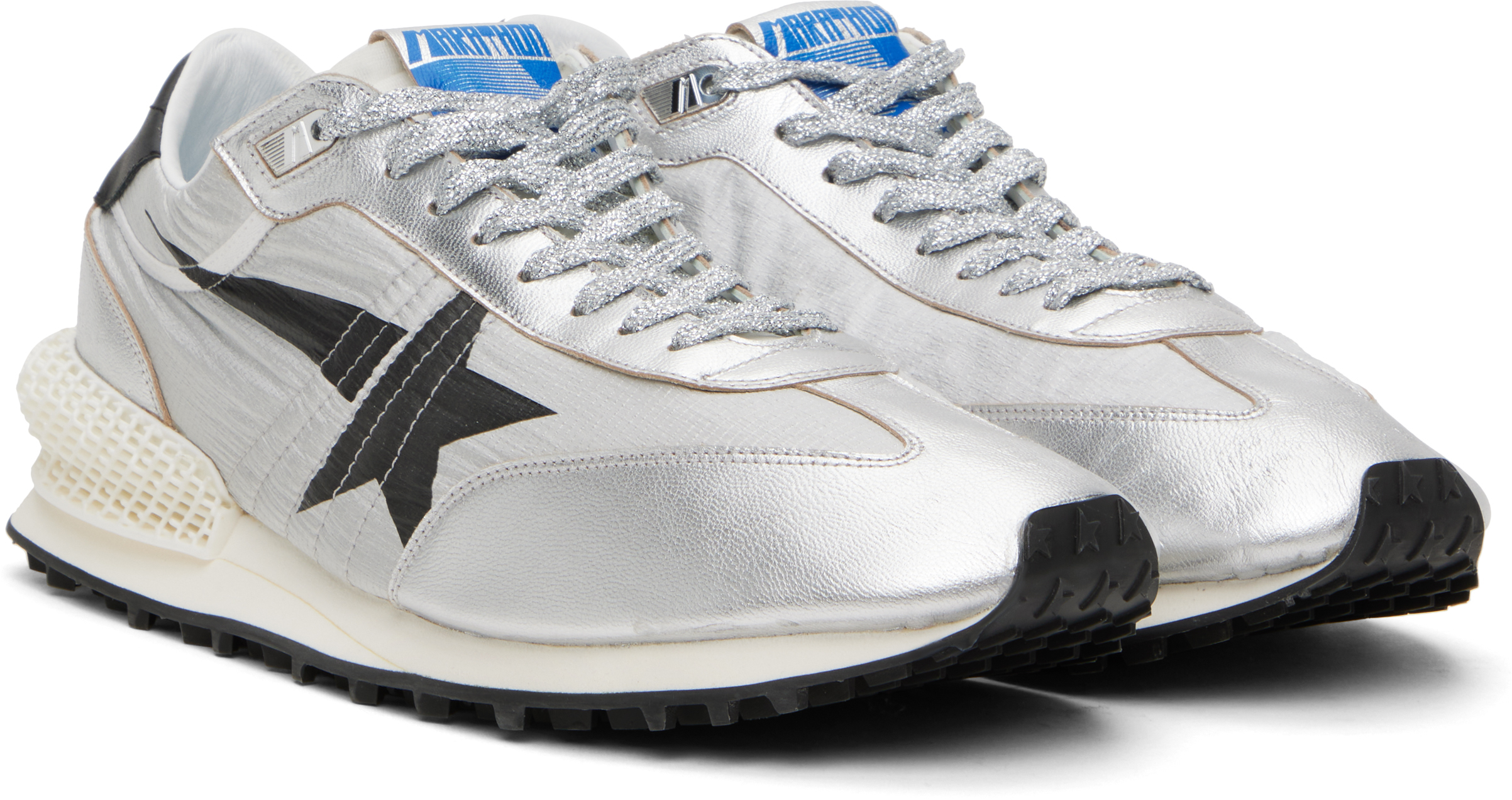 Golden Goose Marathon Metallic Leather-trimmed Ripstop Sneakers In Gray