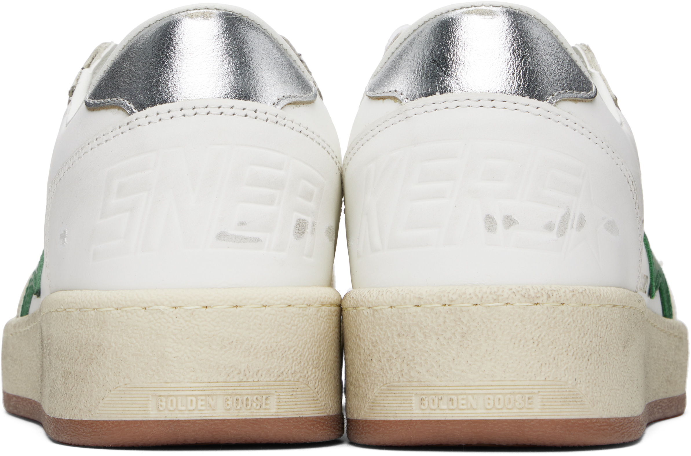 Shop Golden Goose White & Green Ball Star Sneakers In White/green/silver