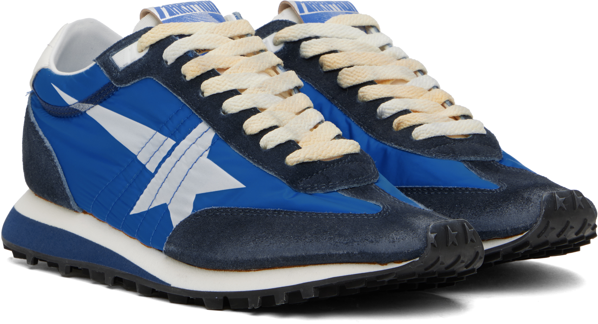 Golden Goose Deluxe Brand Running Marathon Nylon Upper Suede Sneakers In Ryl Blu/drk Blu/whit