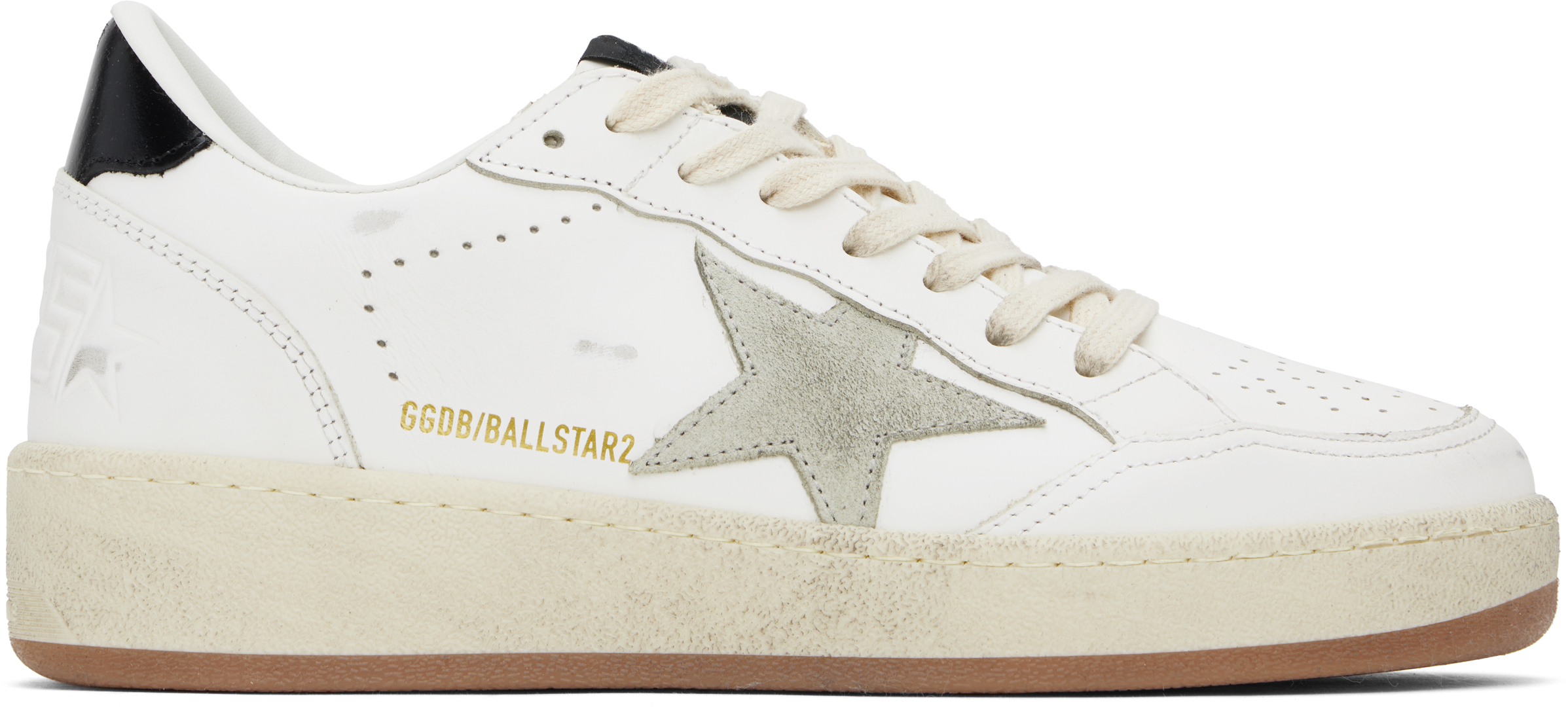 Golden Goose Ballstar 2 Leather Upper And Spur Suede Star Shiny Leather Heel Shoes In White/ice/black