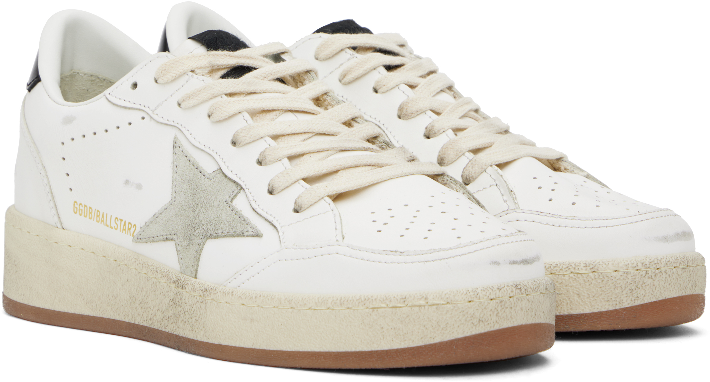 Golden Goose Ballstar 2 Leather Upper And Spur Suede Star Shiny Leather Heel Shoes In White/ice/black