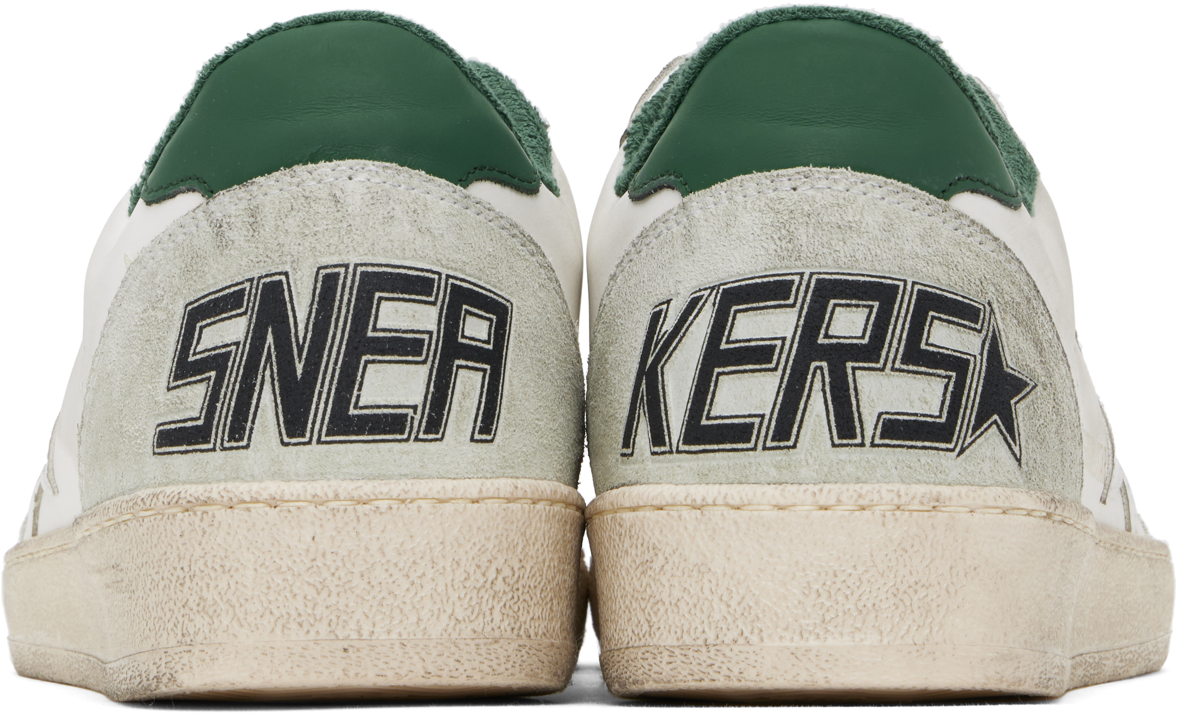 Golden Goose White Cow Leather Vamp Sneakers With Unique Used And Dirty Effect In White/ice/green