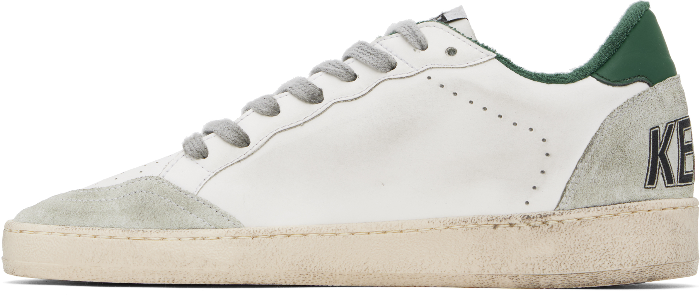 Golden Goose White Cow Leather Vamp Sneakers With Unique Used And Dirty Effect In White/ice/green