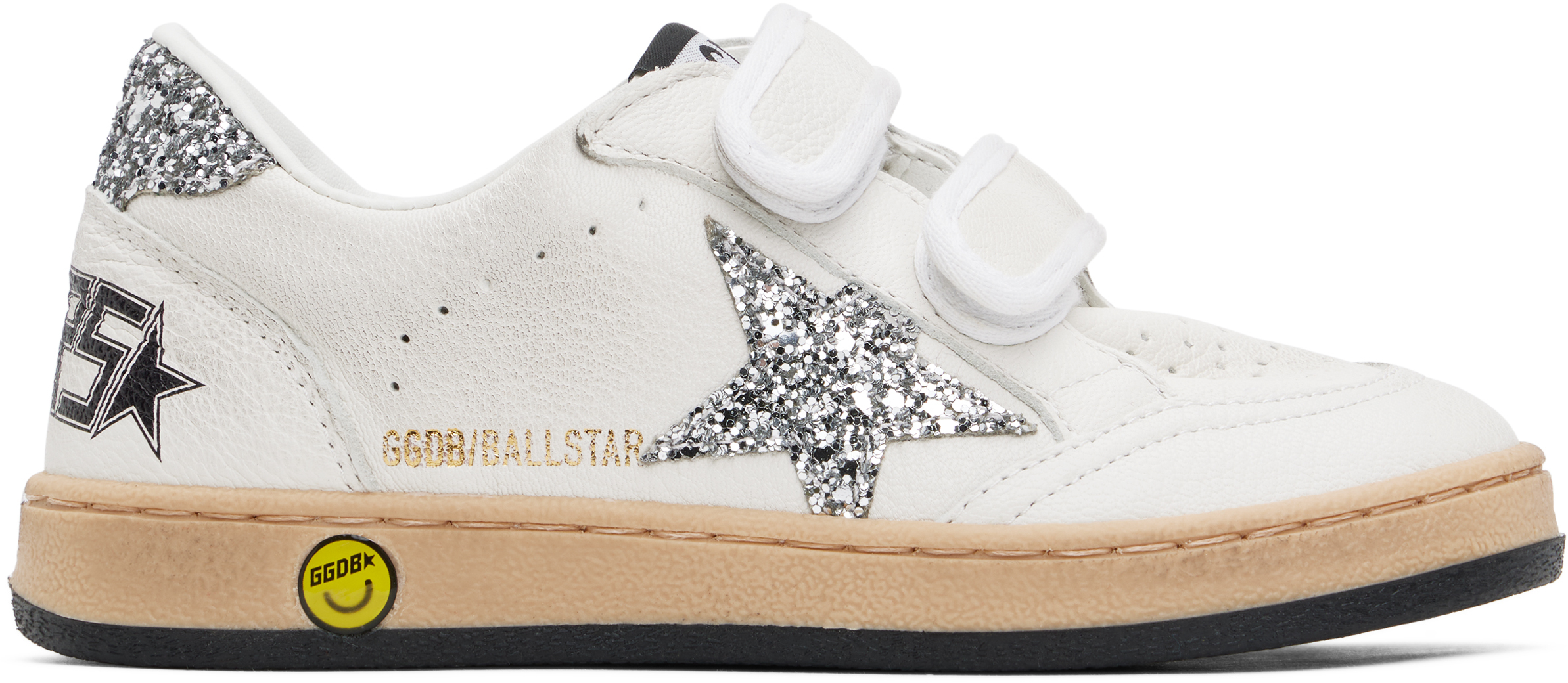 Kids White & Silver Ball Star Strap Sneakers