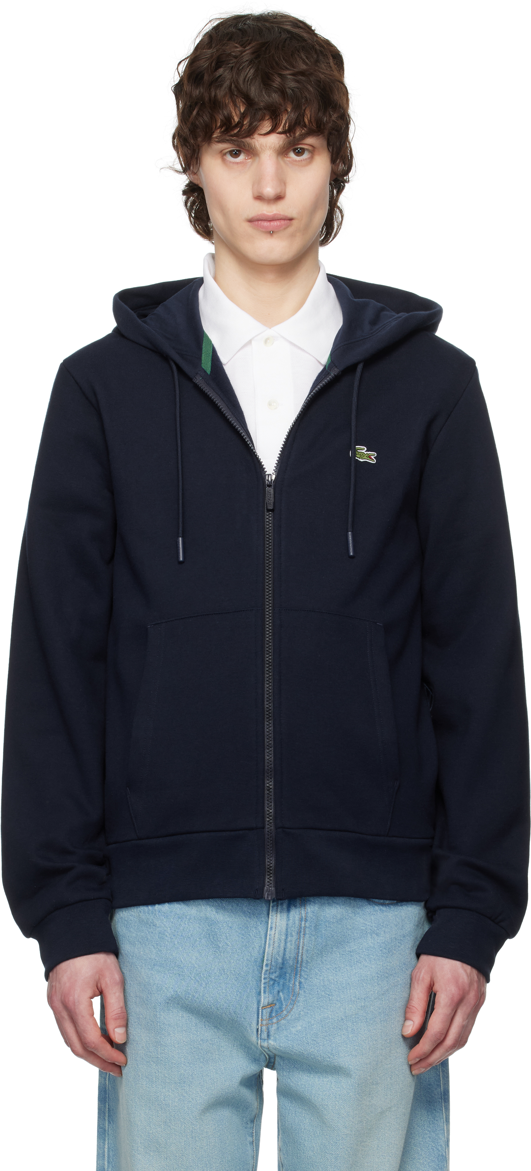 【関税込み】Lacoste ネイビー フリース ジップアップフーディ Lacosteのネイビー フリース ジップアップフーディがセール中