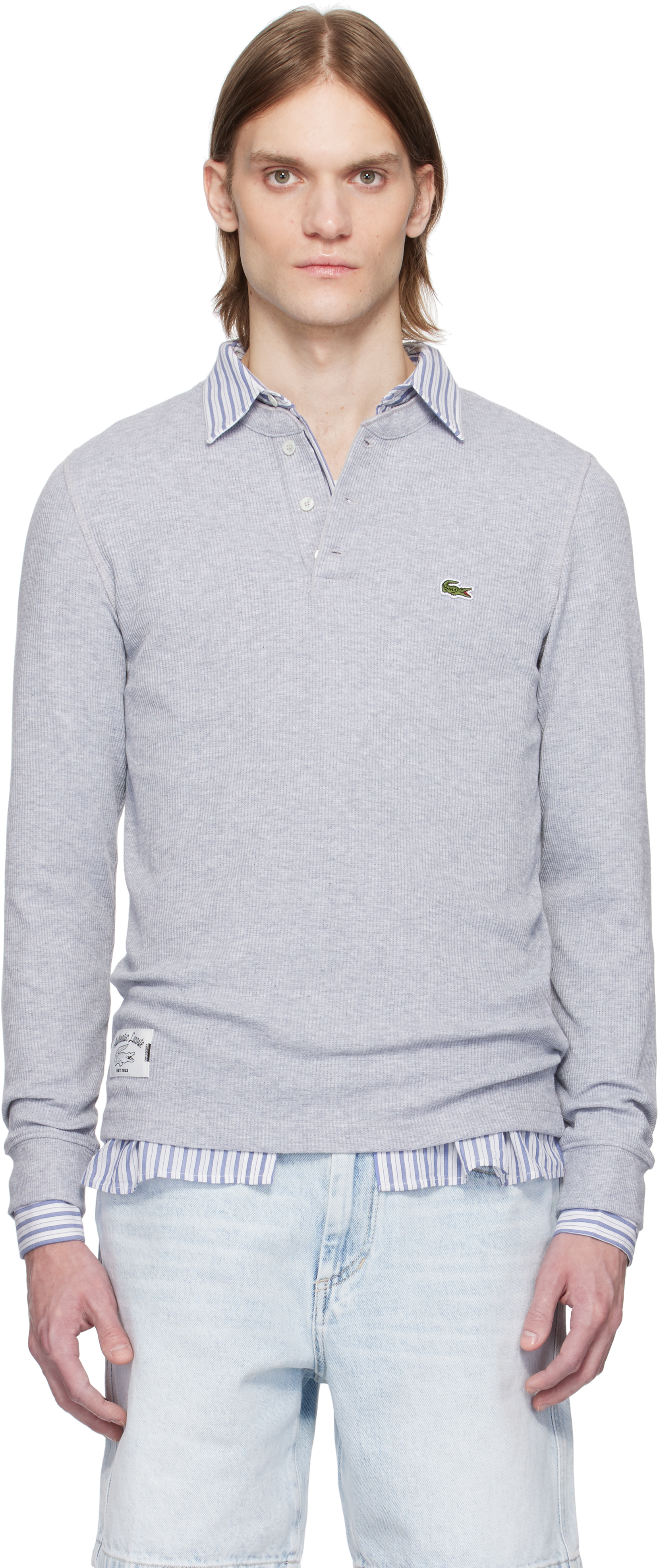 Gray Waffle-Knit Henley