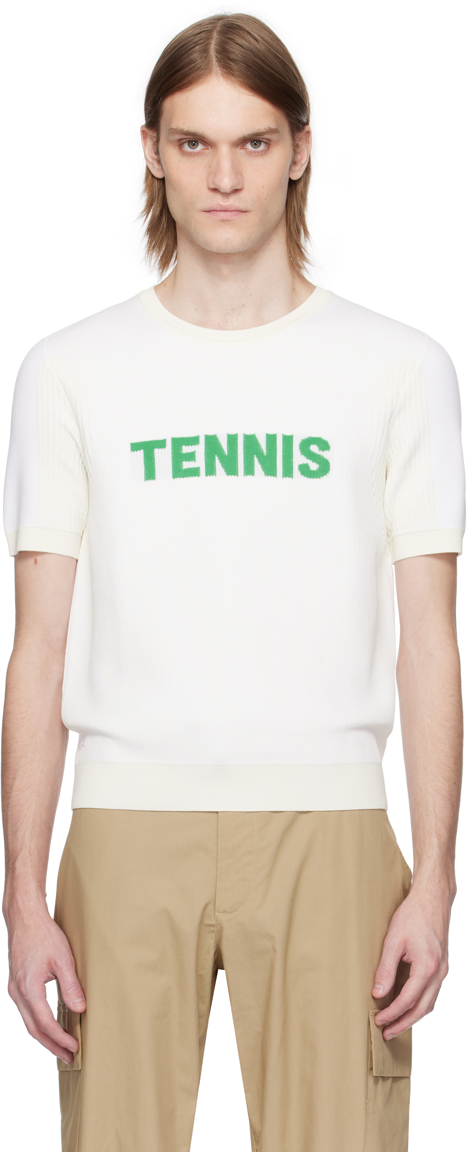 Lacoste: White Runway Graphic Knit T-shirt | SSENSE
