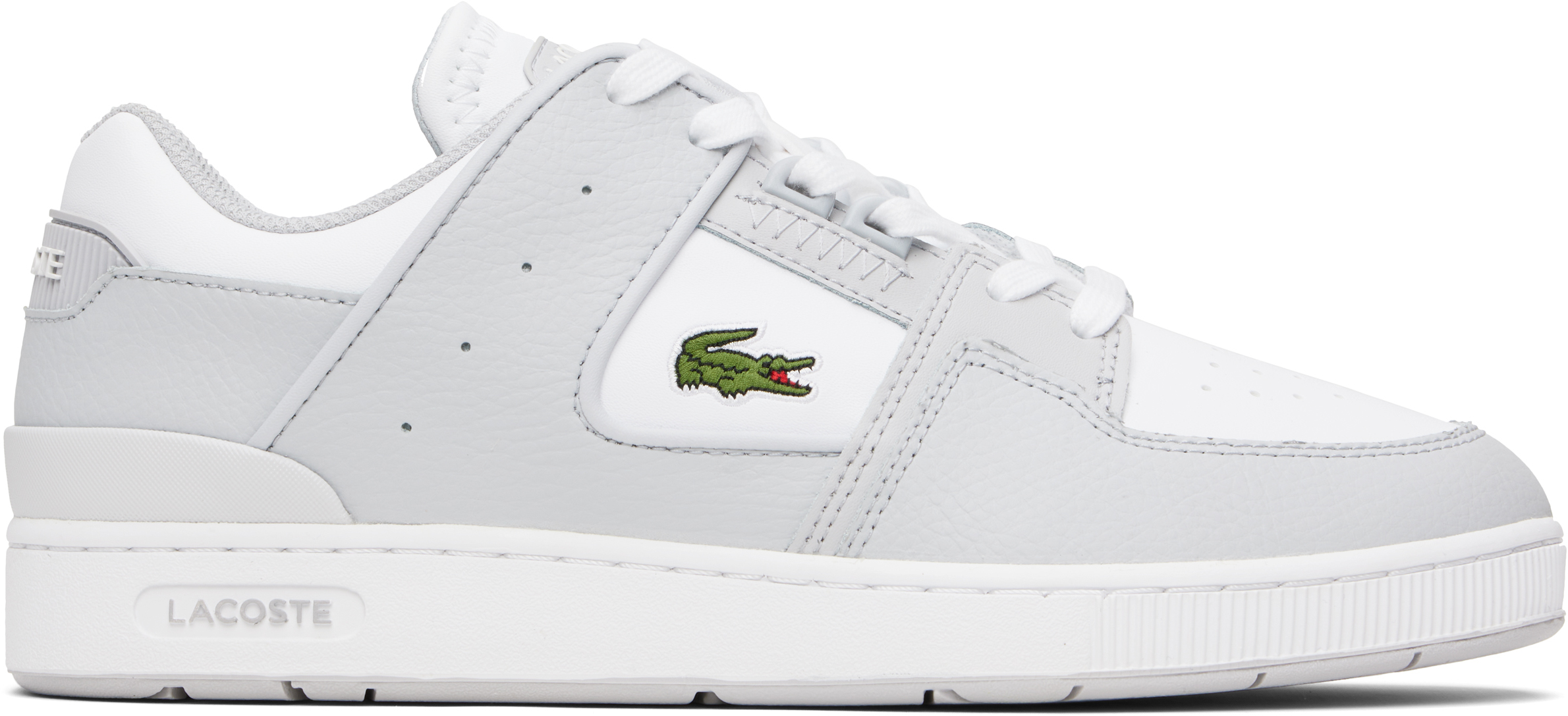 Lacoste White & Gray Court Cage Leather Sneakers