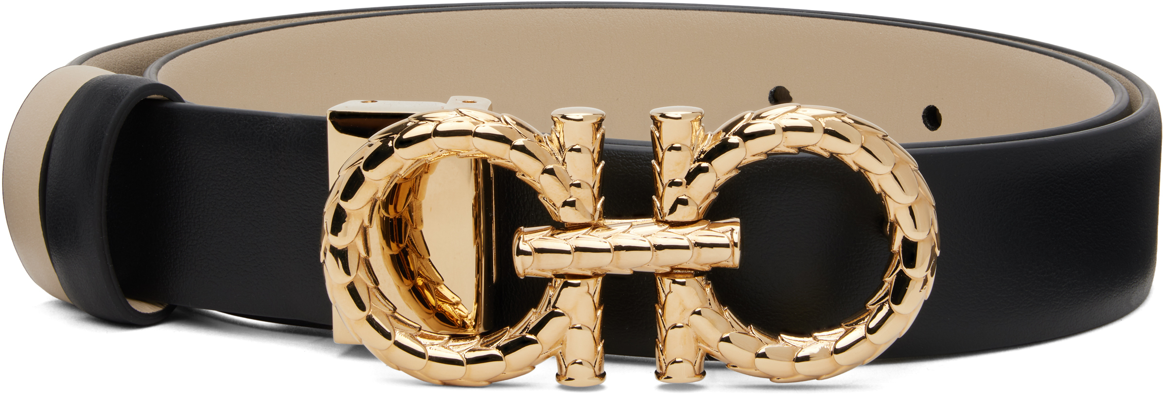 Black & Beige New Gancini Reversible Belt