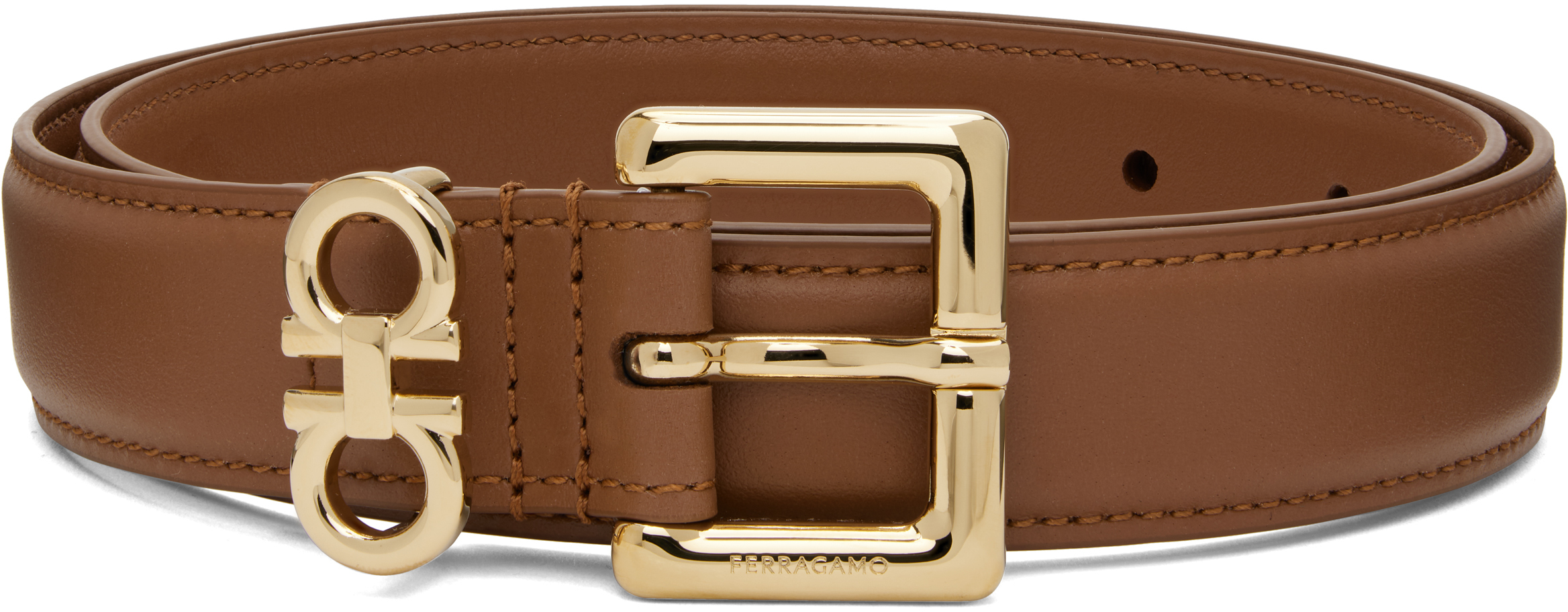 【関税込み】Ferragamo タン Double Gancini Fixed ベルト Ferragamo: タン Double Gancini Fixed ベルト | SSENSE 日本