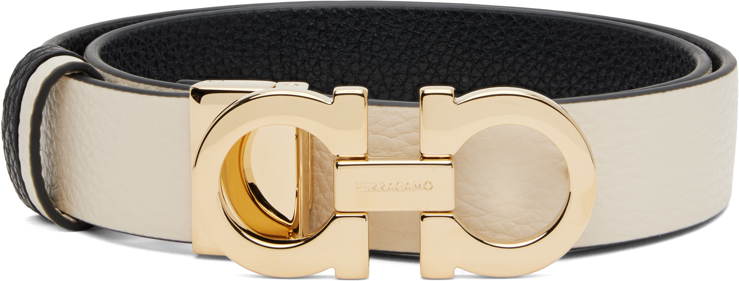 Reversible Salvatore Ferragamo Black/Beige Leather Belt with Gold Buckle Ferragamo Men main image 3