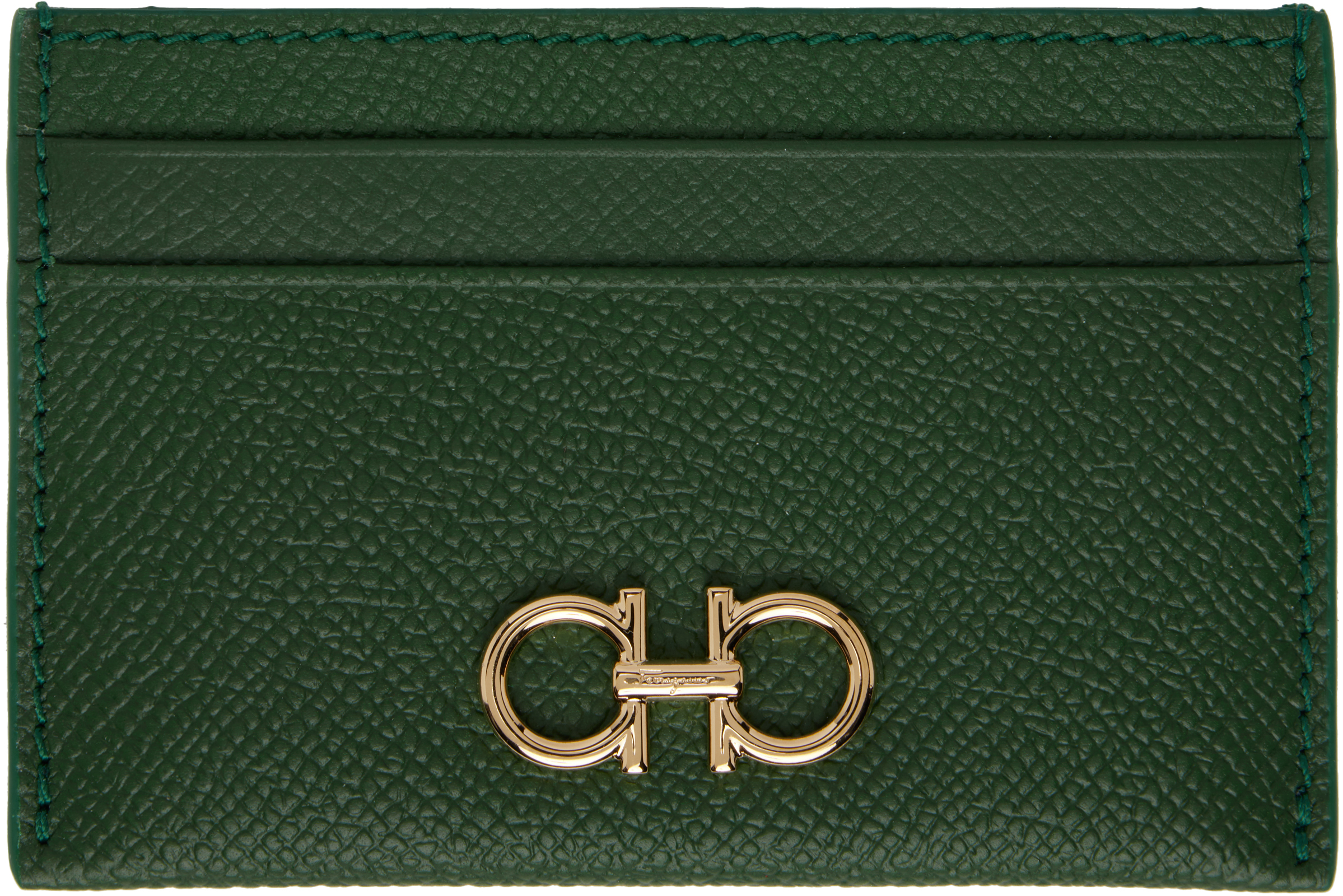 【FERRAGAMO】Gancini Credit Zipper Card Holder/全国送料無料 Green Gancini Credit Card Holder by Ferragamo on Sale