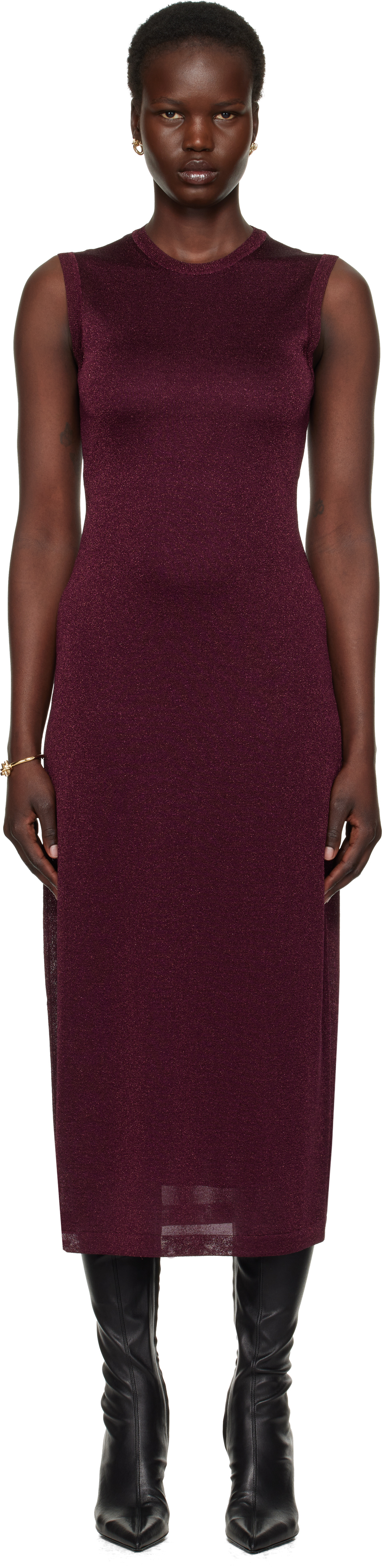 Burgundy Lurex Maxi Dress by Ferragamo on Sale