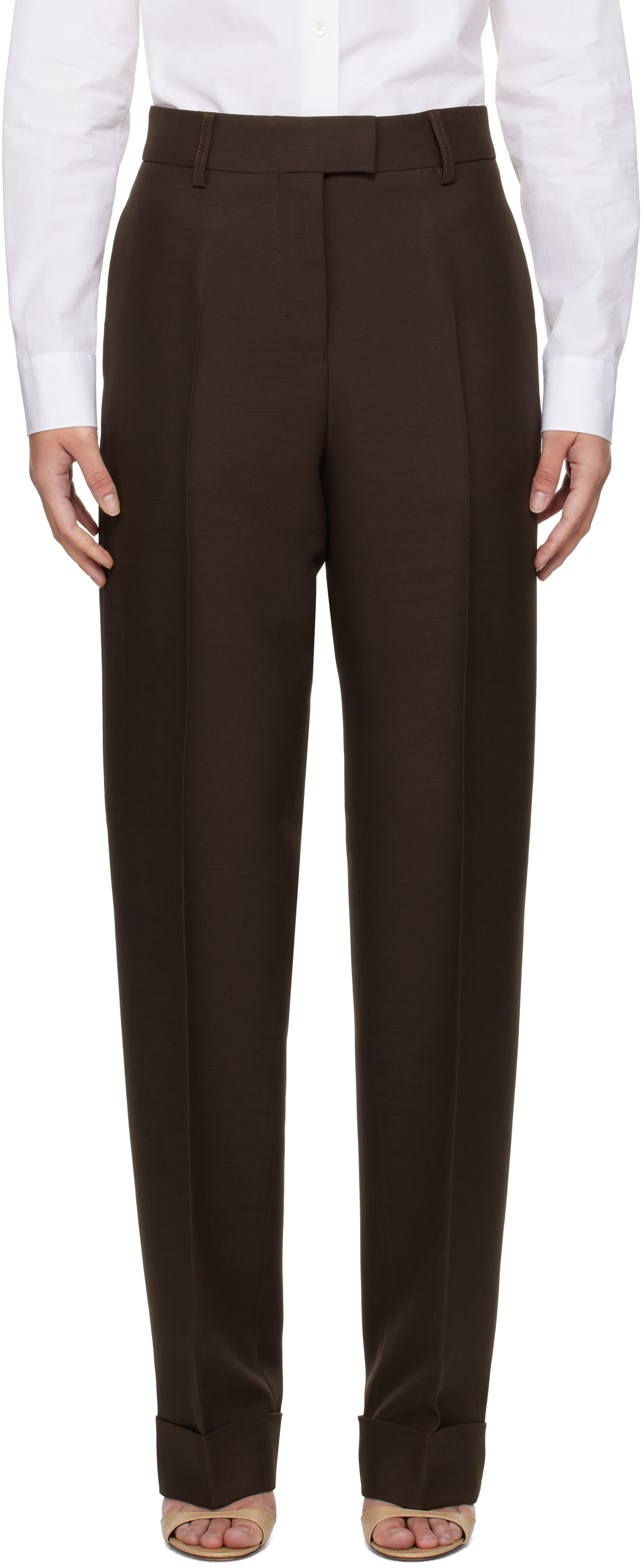 Brown Turn Up Trousers