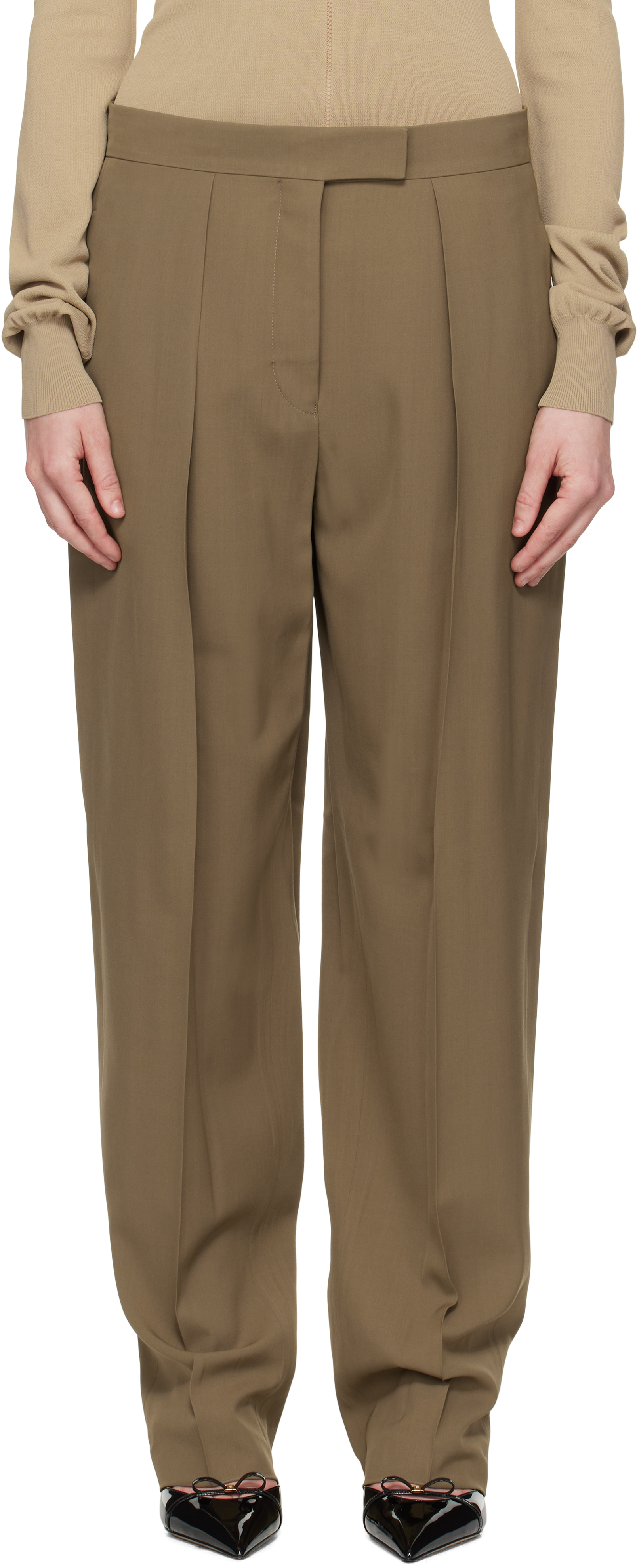 Taupe Inverted Pleats Trousers