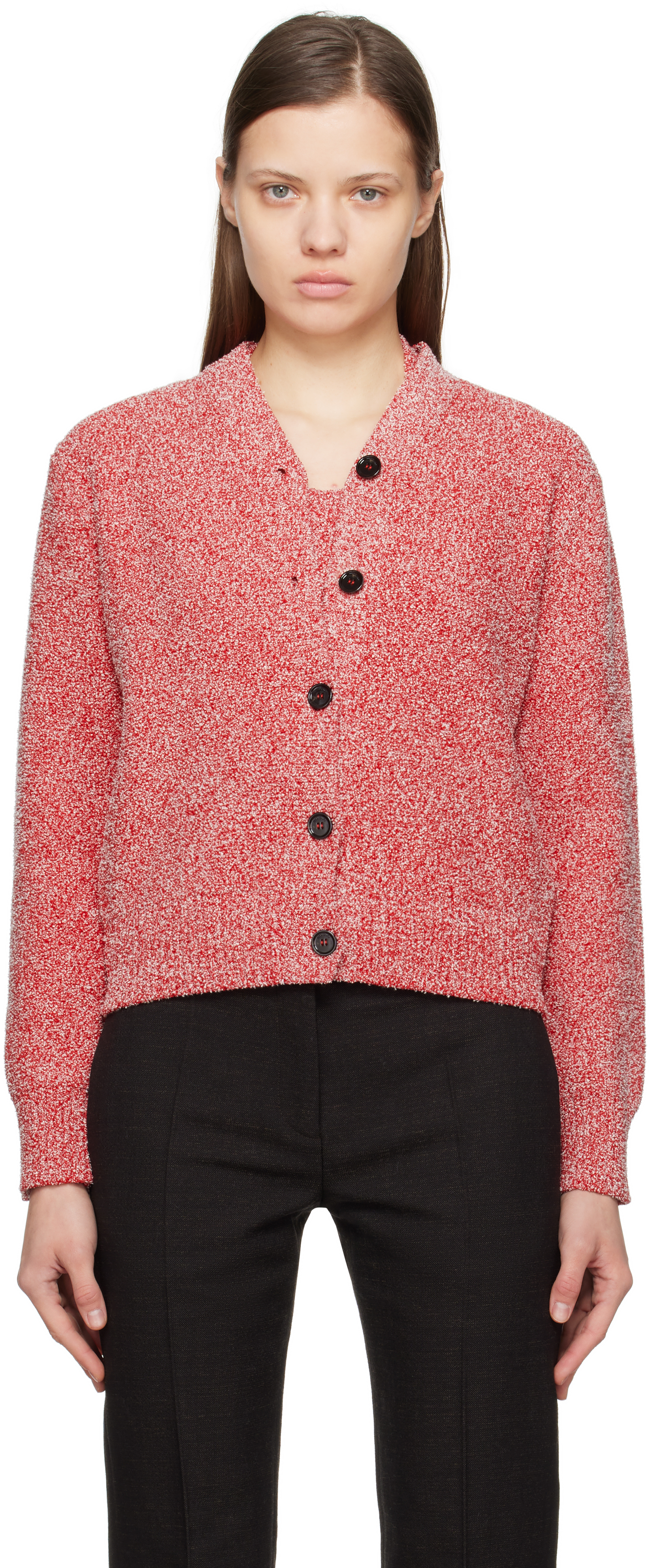 Ferragamo Red Bouclé Cardigan In 002 0785/421 New Red