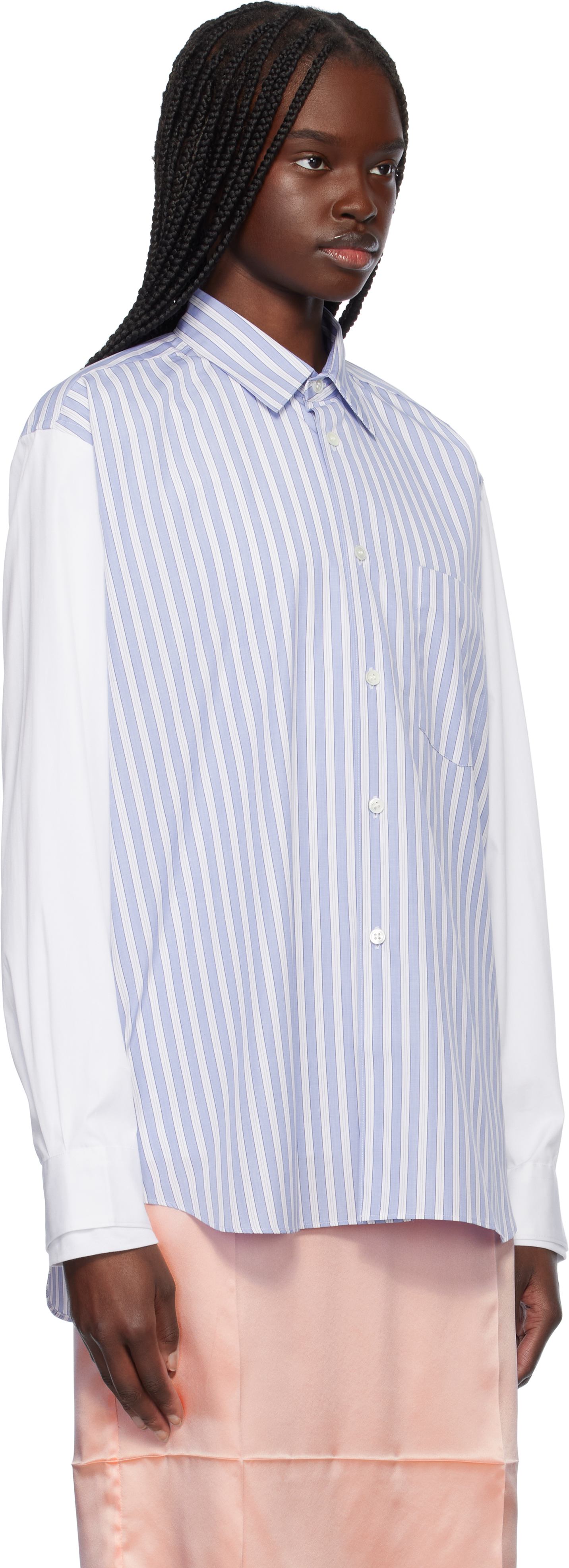 COMME DES GARÇONS SHIRT BLUE & WHITE COTTON POPLIN STRIPED & PLAIN SHIRT