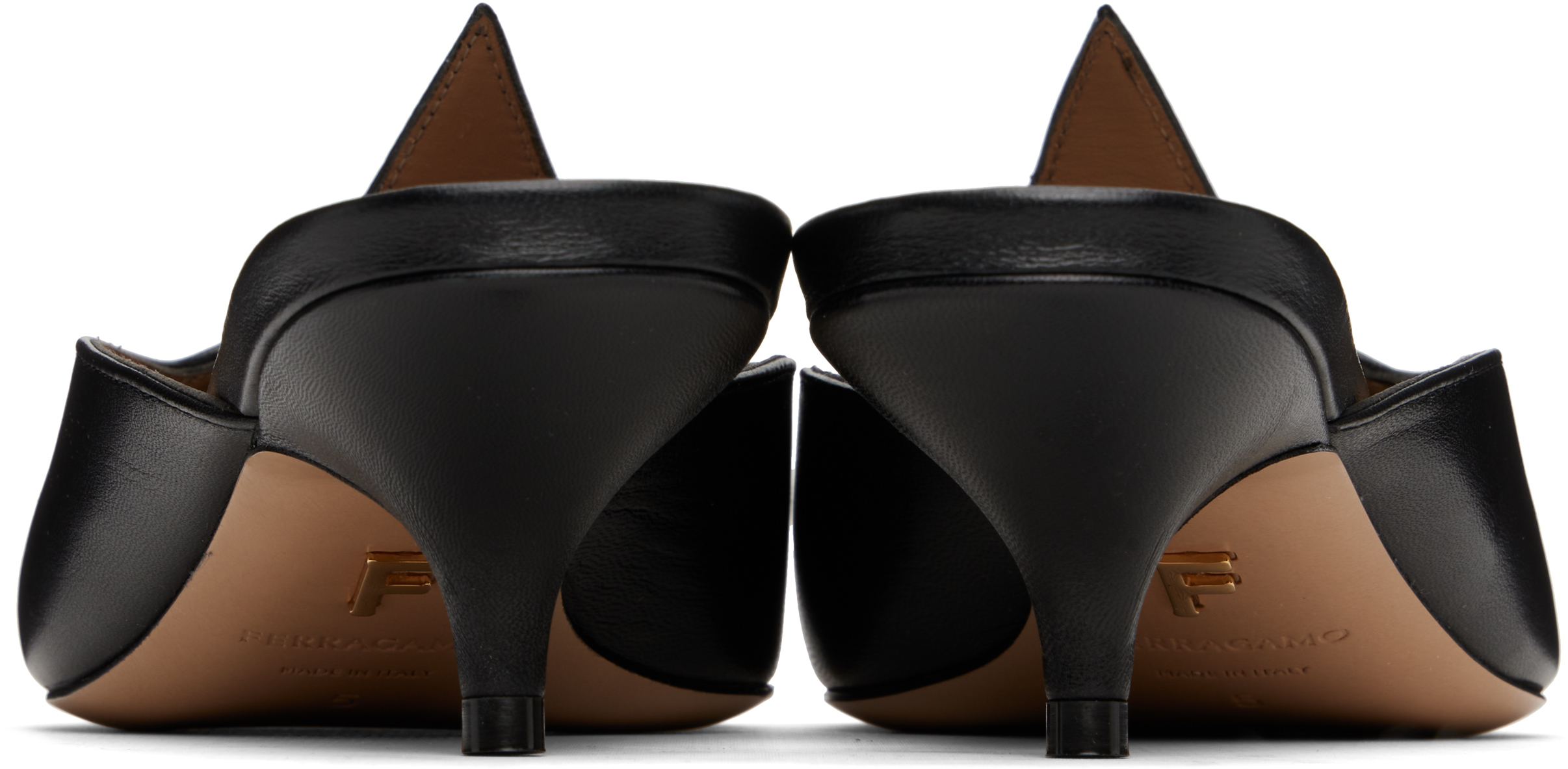 Shop Ferragamo Black Dorye New Flame Sling Mules