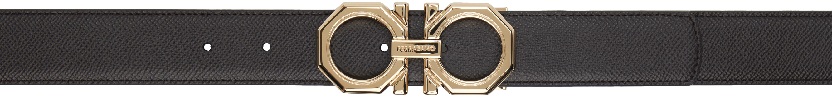 Ferragamo Brown & Black Reversible Adjustable Gancini Belt
