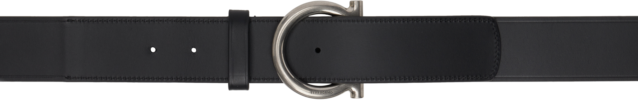 Ferragamo Black Fixed Gancini Buckle Belt In Nero