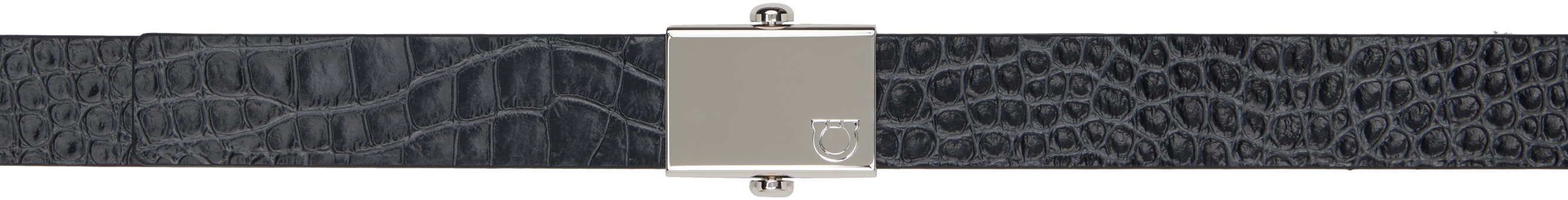Ferragamo Black Alligator Effect Reversible Belt