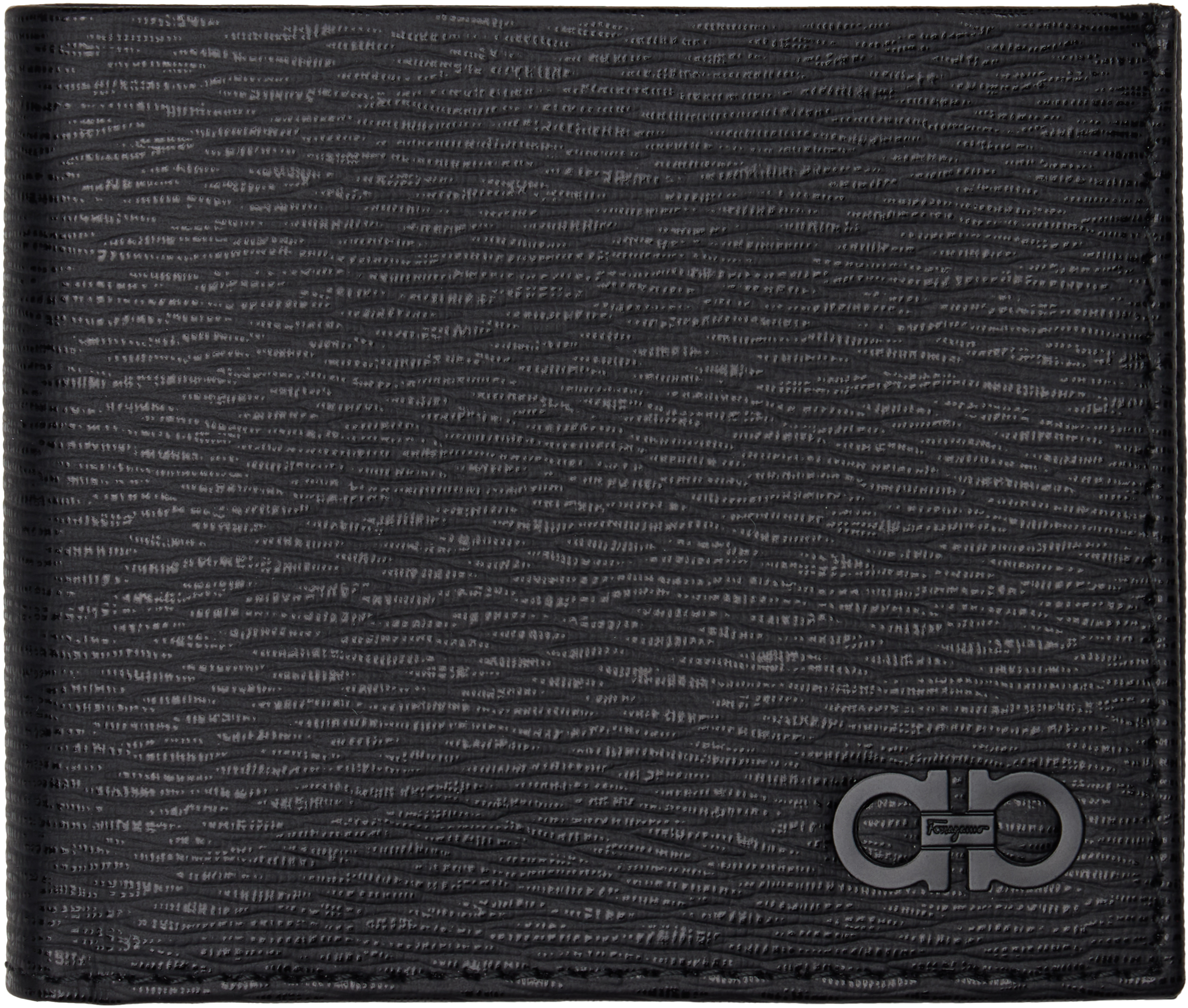 Ferragamo Black Gancini Wallet In Nero Dark Rain