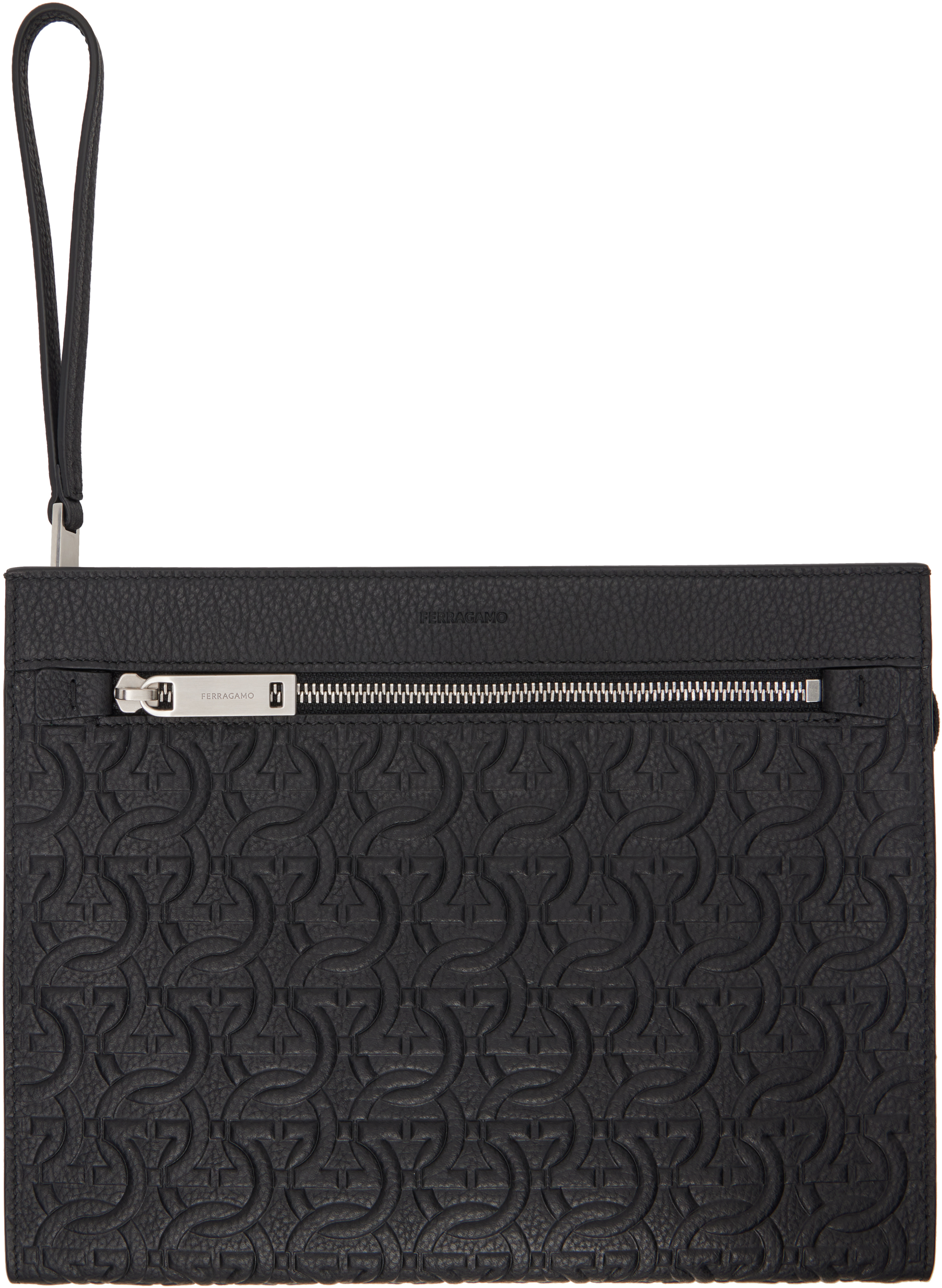 Black Embossed Gancini Pouch