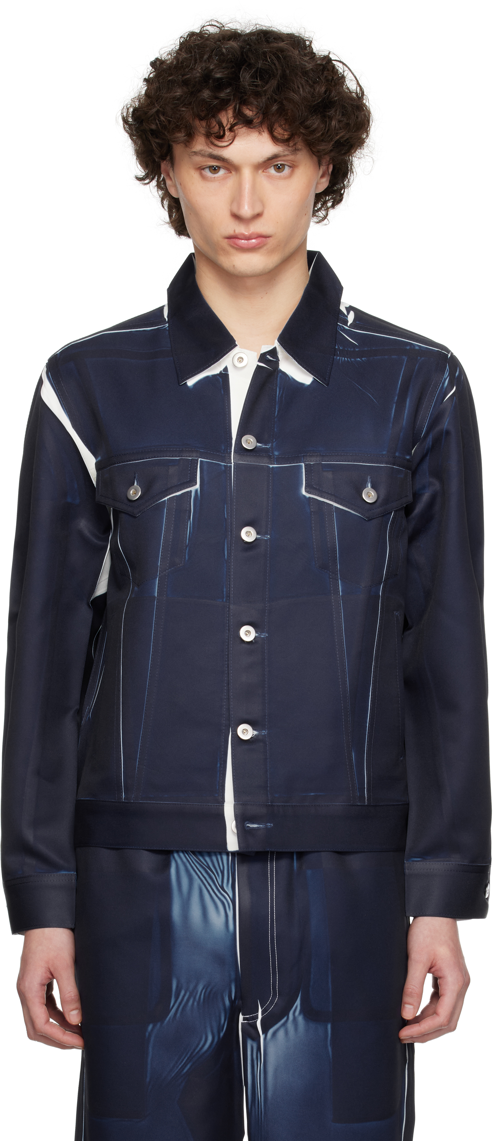 Comme Des Garçons Shirt Navy Overprint Trucker Jacket