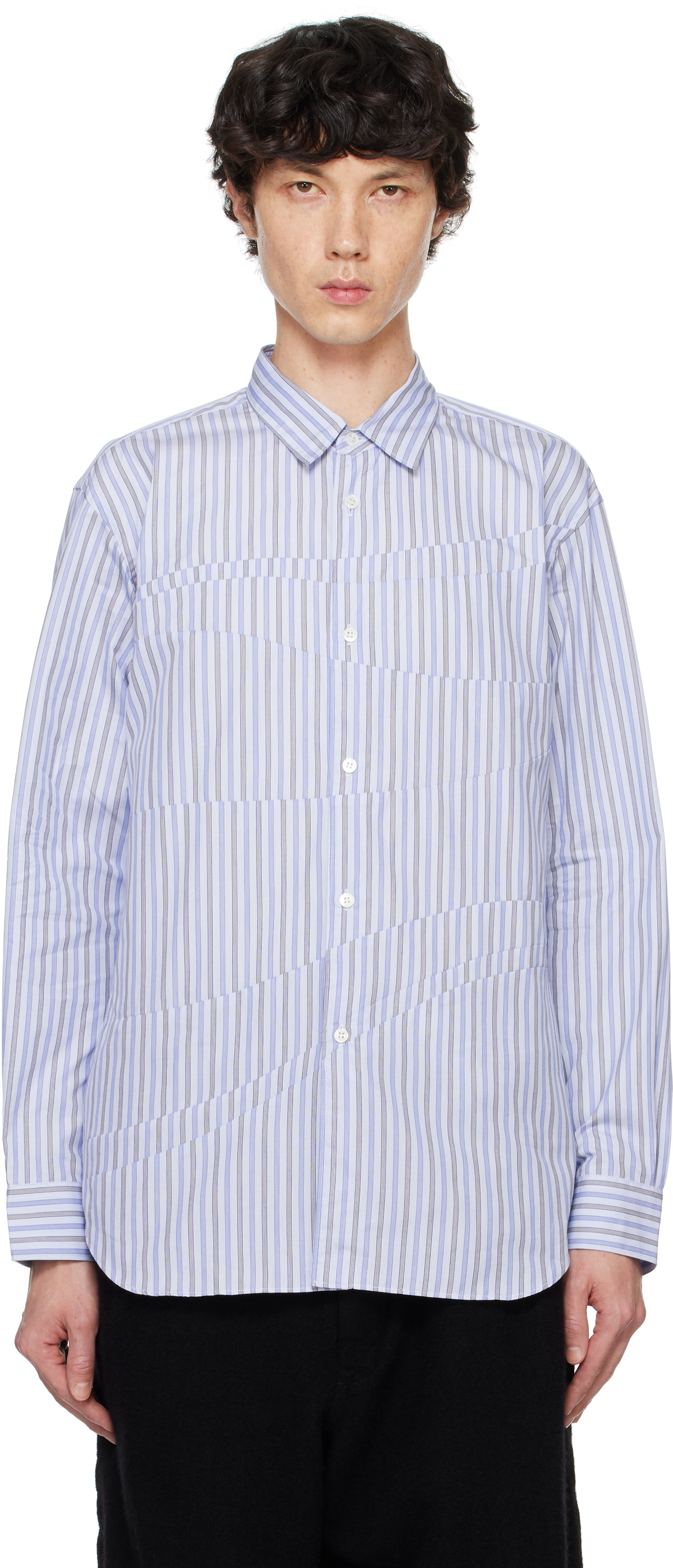 COMME DES GARÇONS SHIRT BLUE & WHITE STRIPED SHIRT 