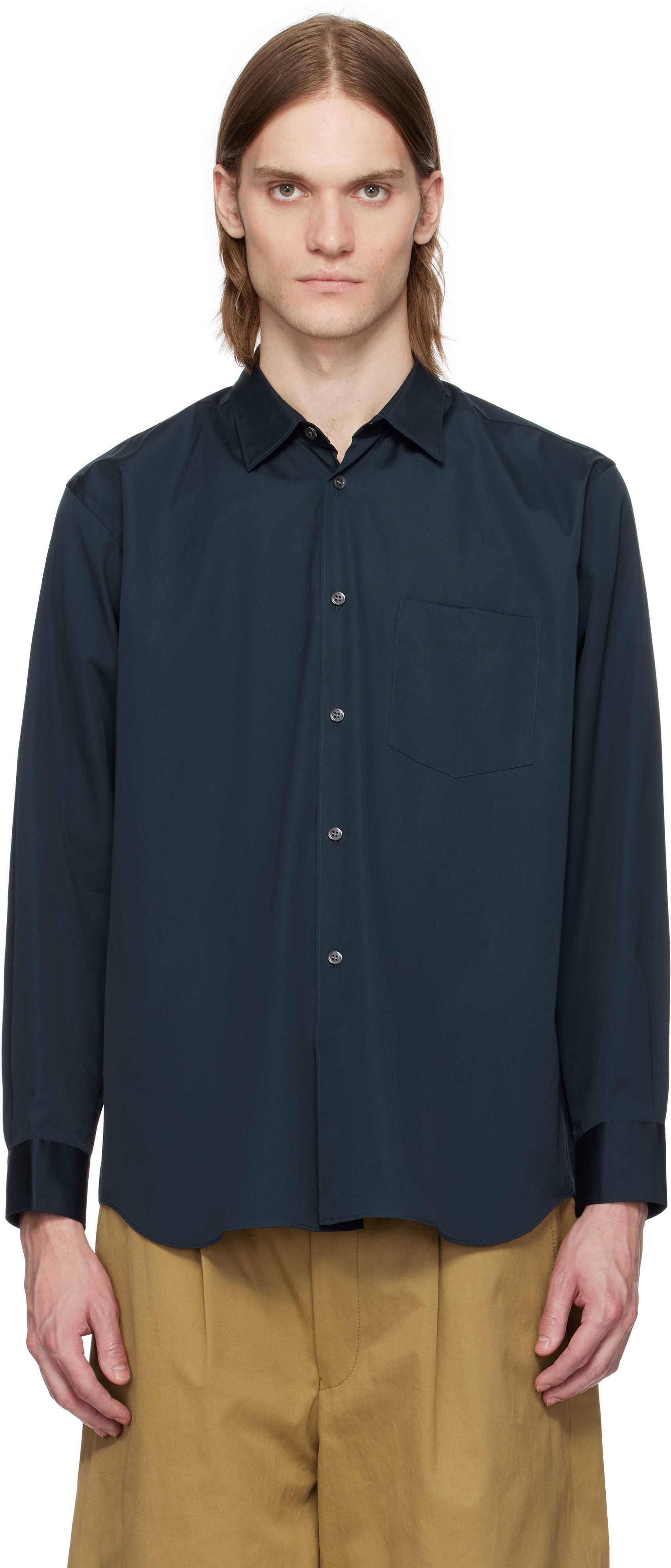 Comme des Garçons Shirt: ネイビー Plain Shape 1 コットン