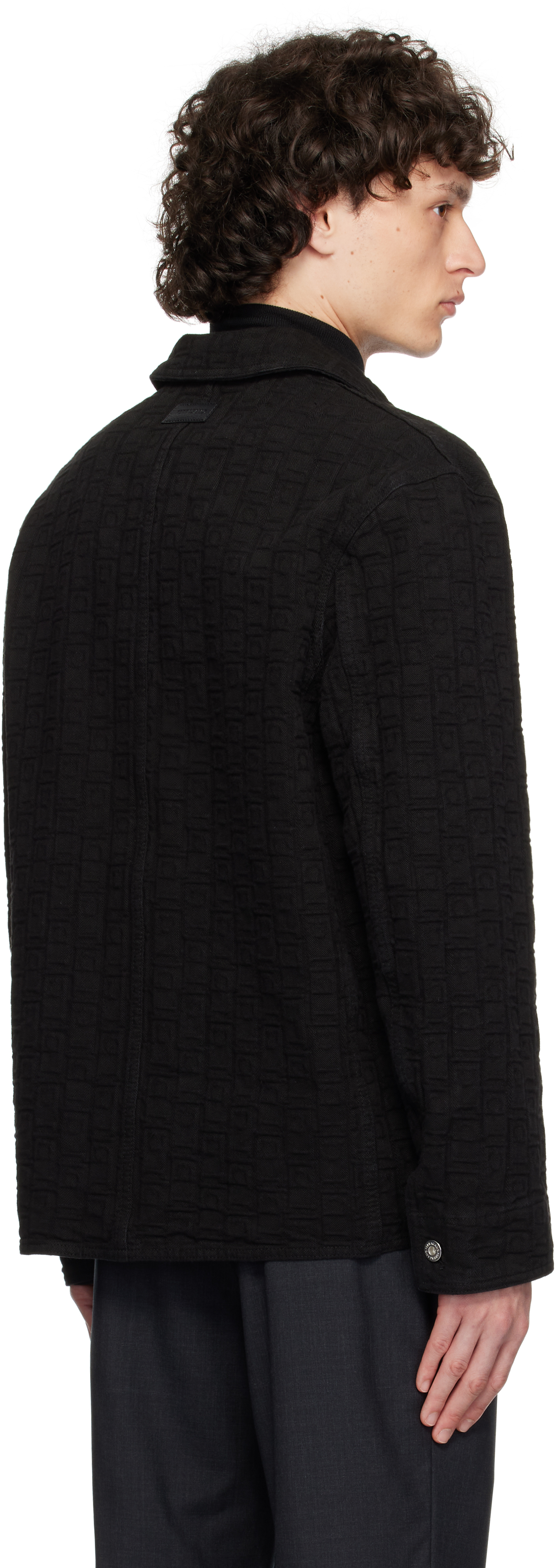 Ferragamo Denim Shirt With Chest Pocket And Textured Fabric In Black
