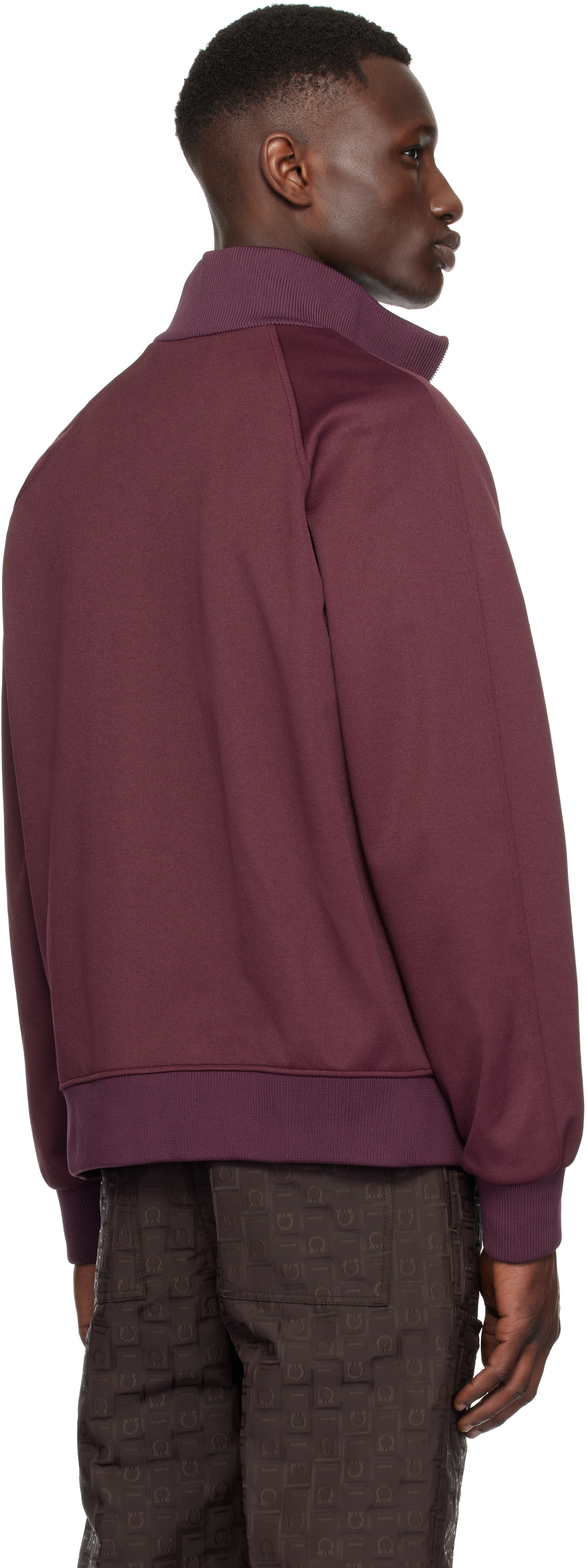 Ferragamo Track Jacket With Contrasting Stripe In Oxblood || Nero
