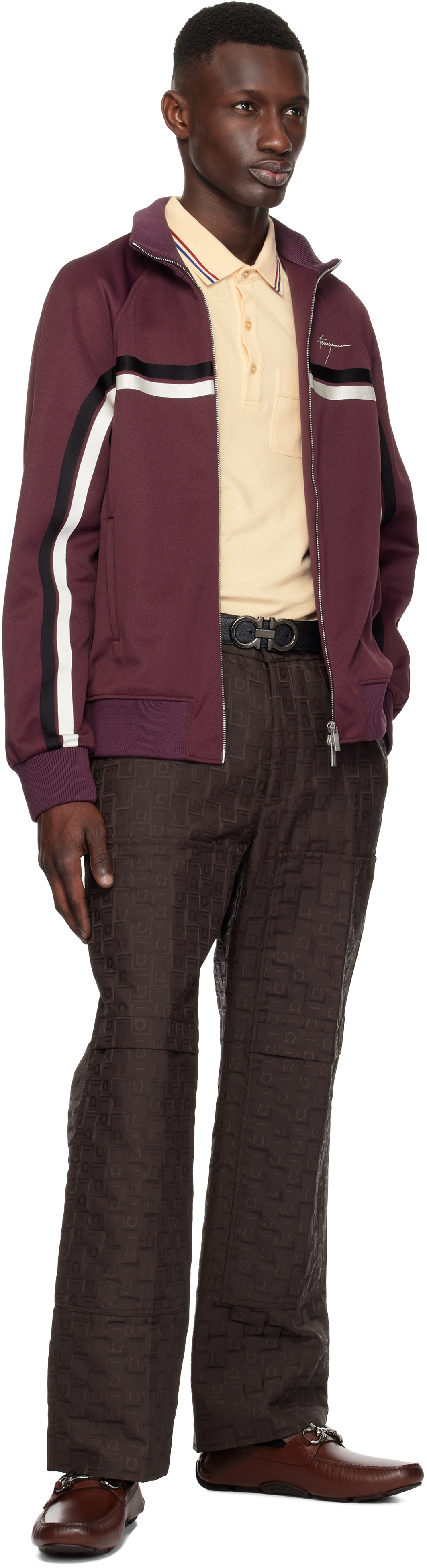 Ferragamo Track Jacket With Contrasting Stripe In Oxblood || Nero