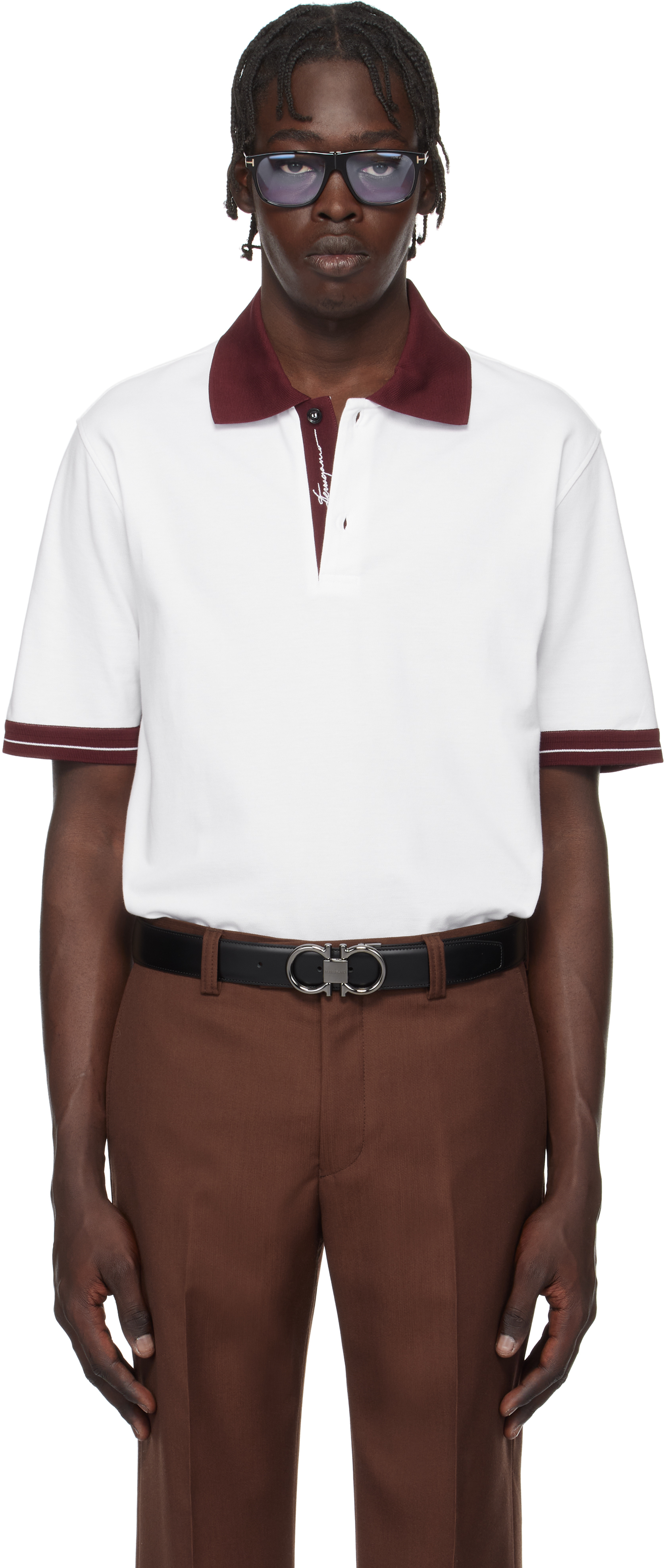 White Color Block Polo