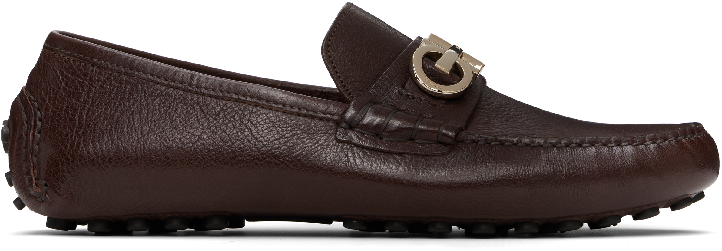 Ferragamo Brown Gancini Ornament Driver Loafers