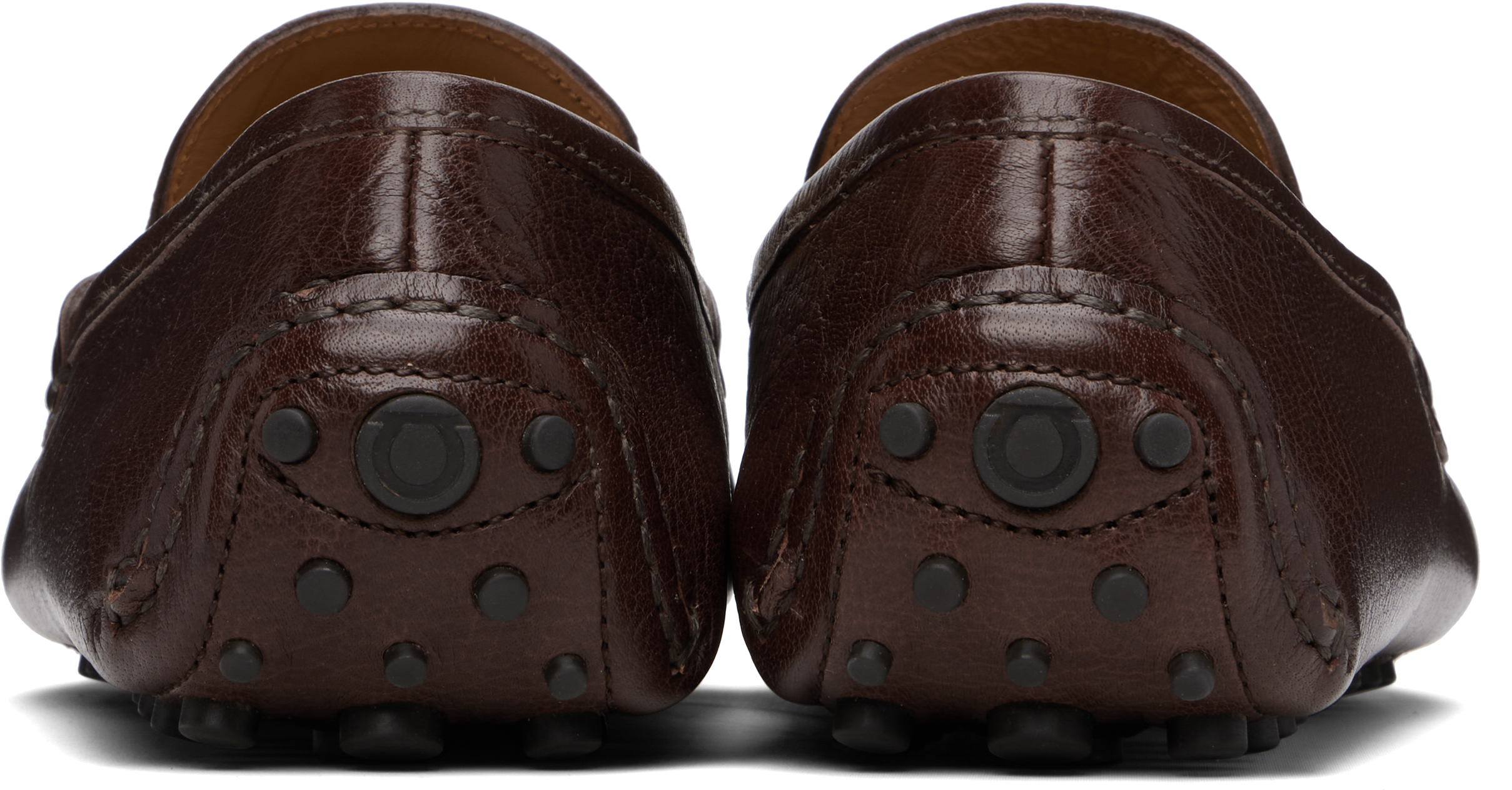 Ferragamo Brown Gancini Ornament Driver Loafers