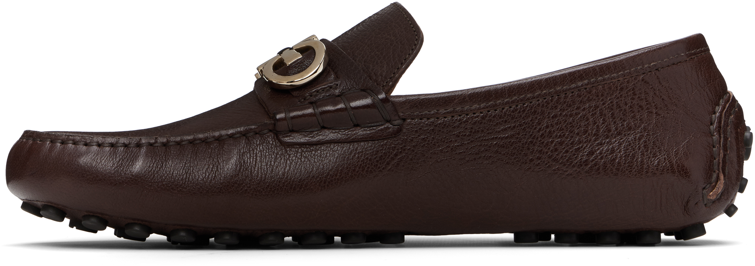 Ferragamo Brown Gancini Ornament Driver Loafers