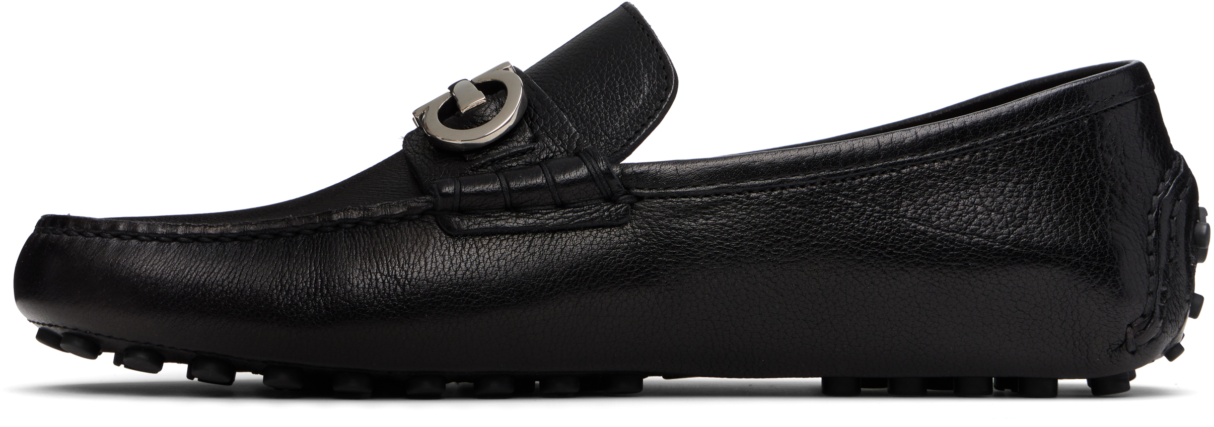 Ferragamo Black Gancini Ornament Driver Loafers