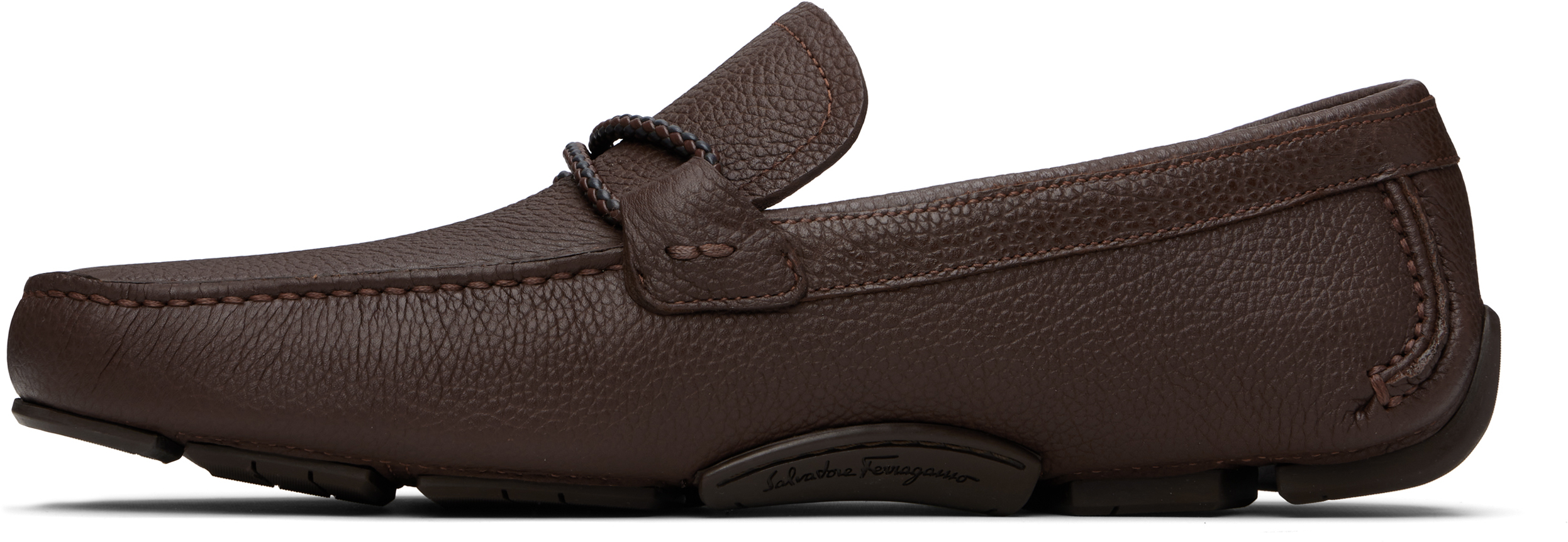 Ferragamo Brown Gancini Ornament Driver Loafers