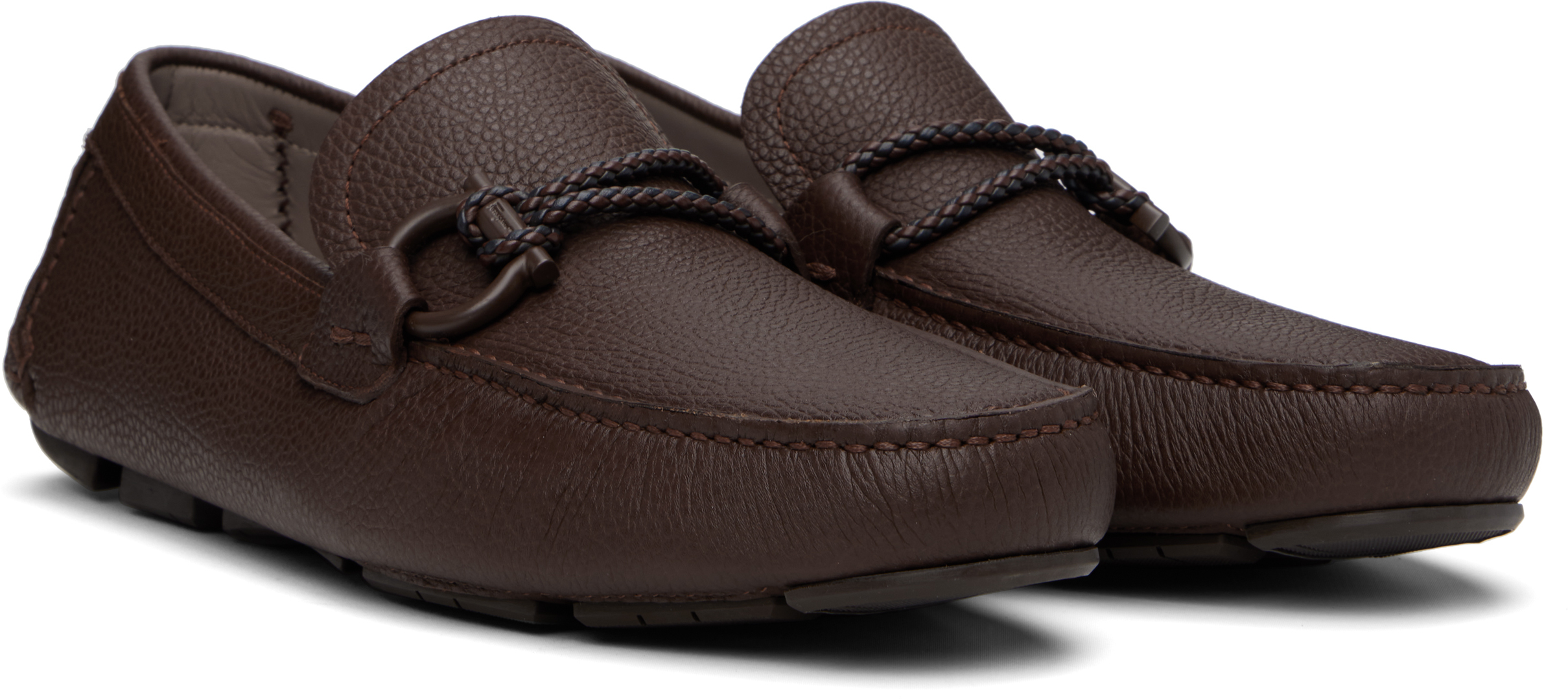Ferragamo Brown Gancini Ornament Driver Loafers