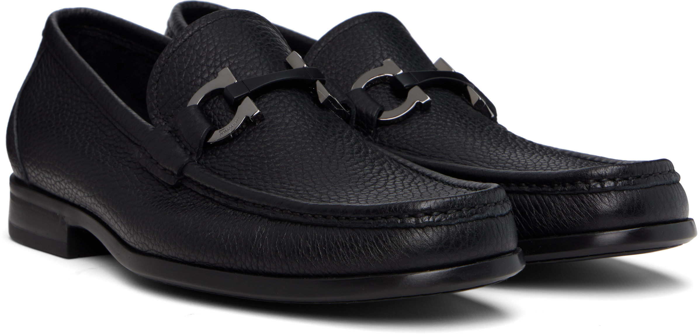 Ferragamo Black Gancini Ornament Loafers