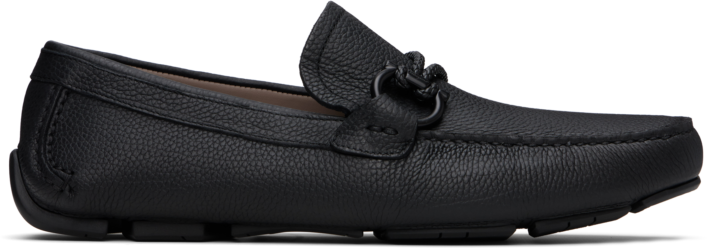 Ferragamo Black Gancini Ornament Driver Loafers